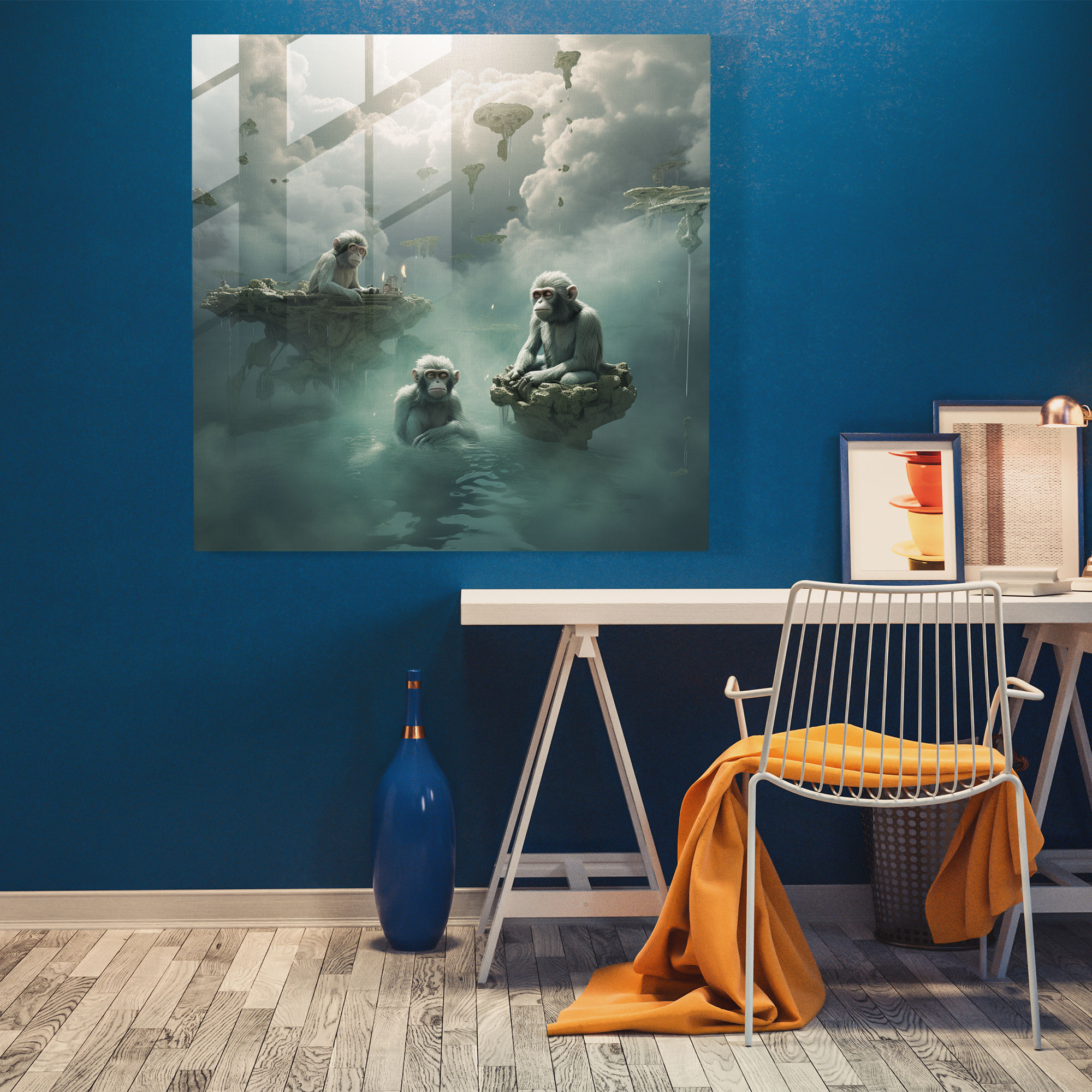 3 Monkey Glass Print Art - 3 Monkey, 3 Monkey, Glass Wall Art, Surreal