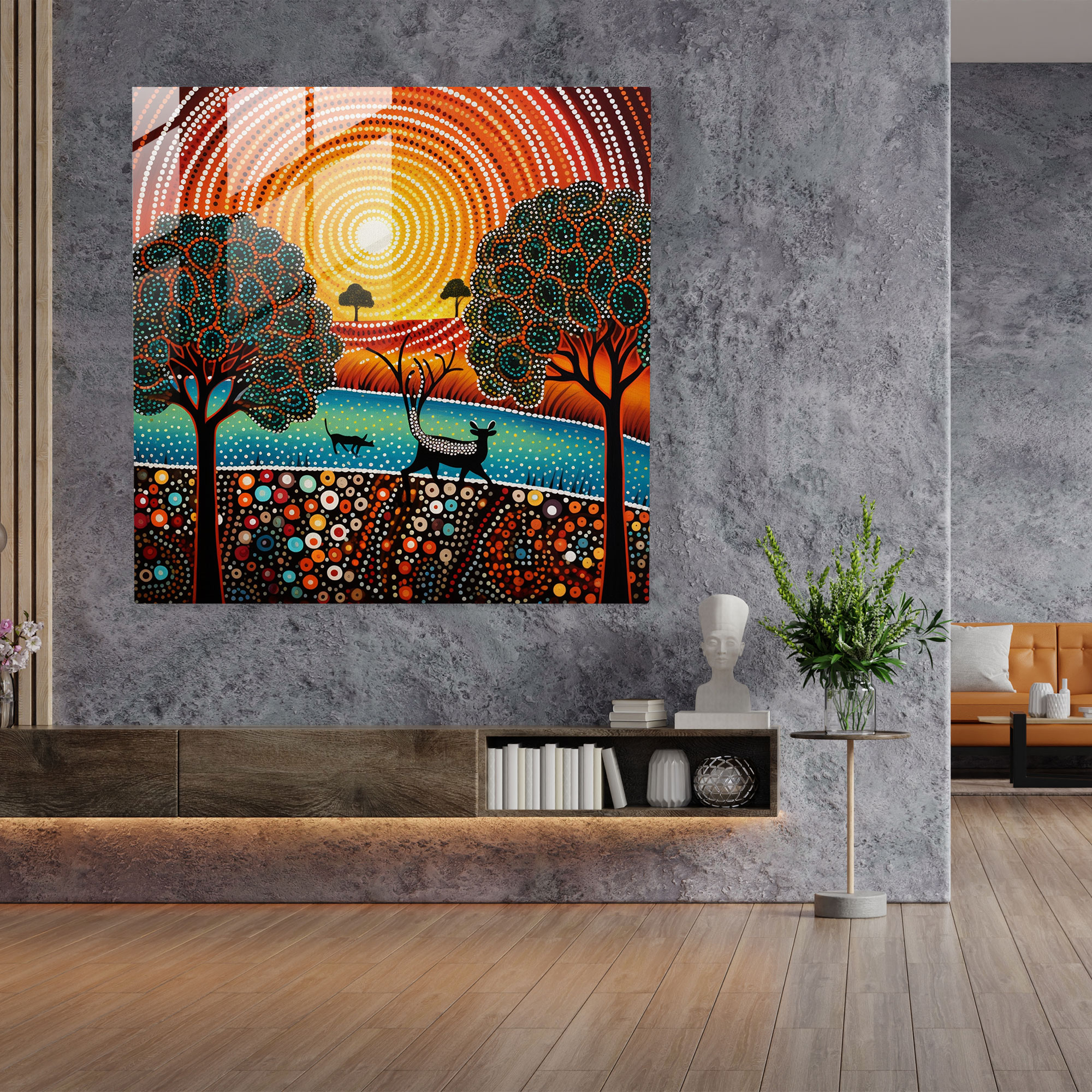 Aboriginal Dot Painting Glass Print - Aboriginal, Glass Art, Glass Wall Art, Modern Art