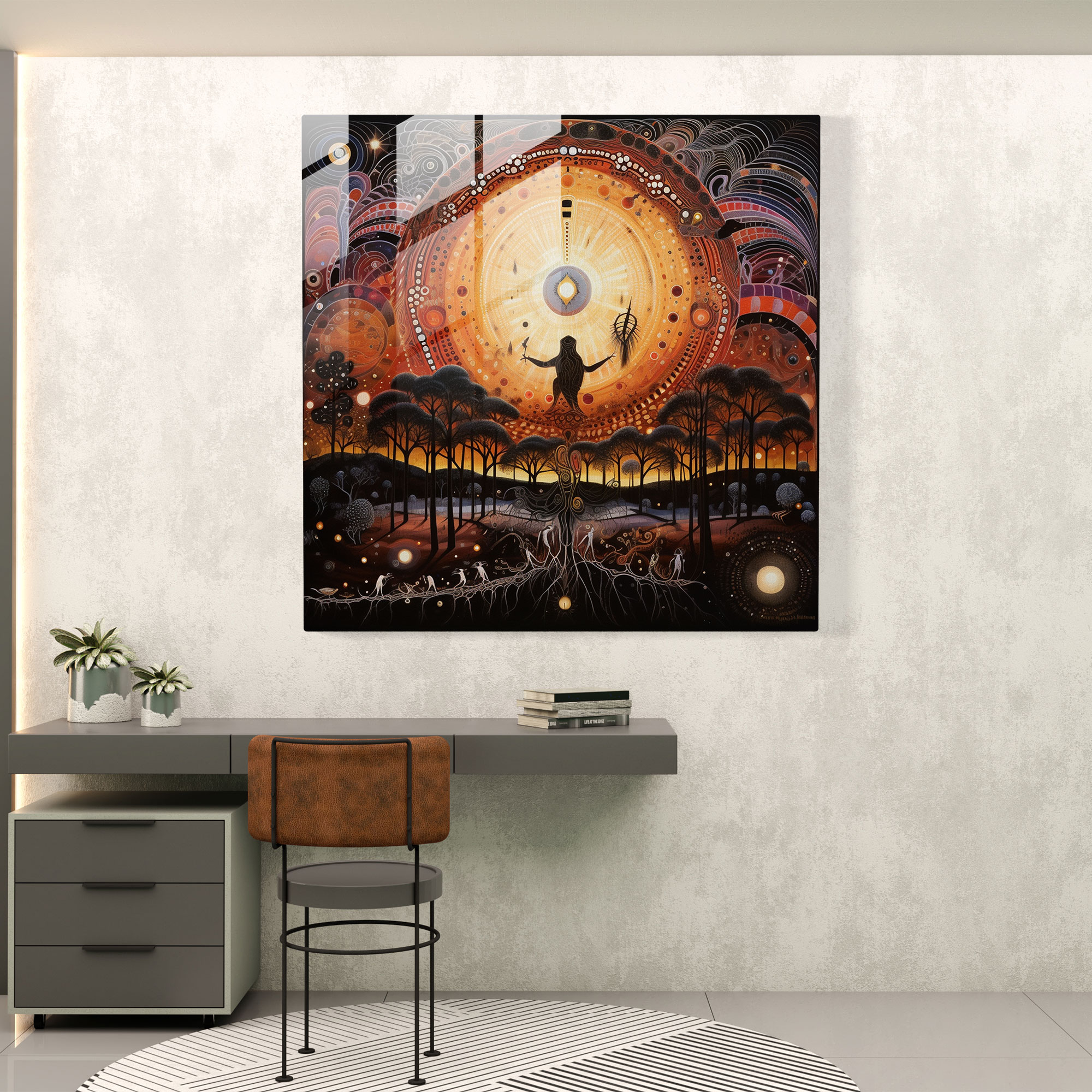 Dreamtime Spirits Glass Print - Aboriginal, Home Decoration, Ancient Folklore, Glass Print