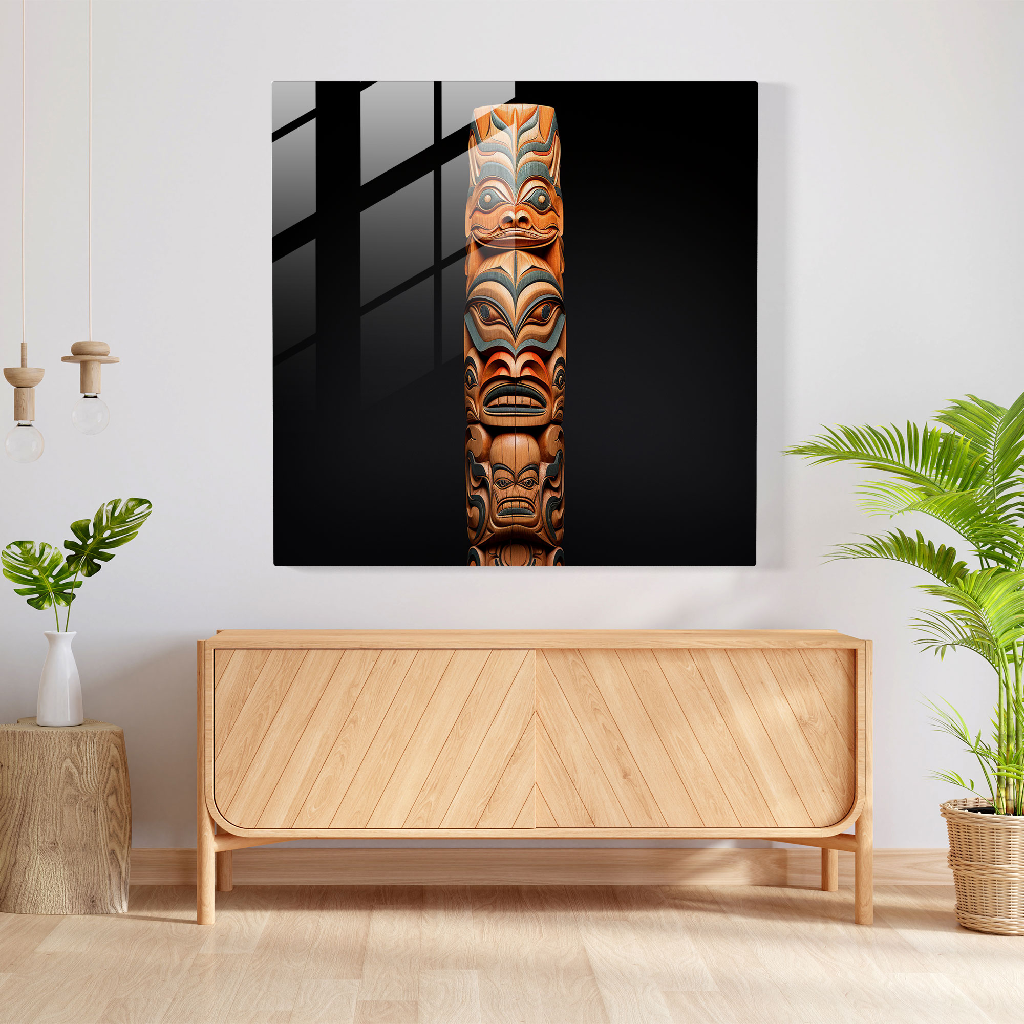 Hand-Carved Aboriginal Totem Pole Glass Print - Aboriginal, Glass Print, Wall Decoration, Glass Wall Art