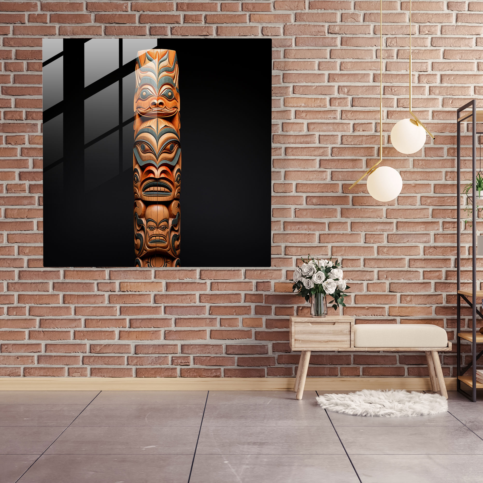Hand-Carved Aboriginal Totem Pole Glass Print - Aboriginal, Glass Print, Wall Decoration, Glass Wall Art