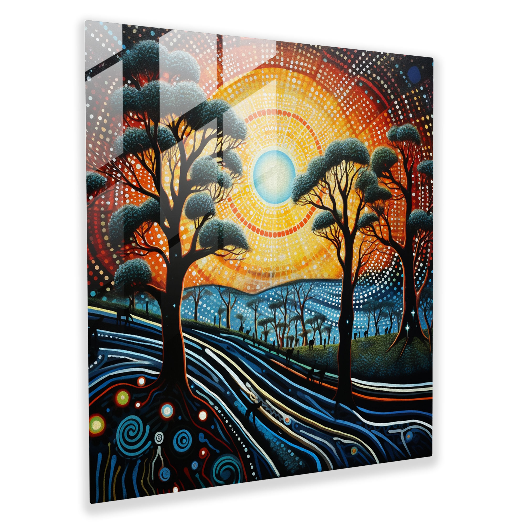 Dreamtime Aboriginal Art Glass Print - Aboriginal, Wall Decoration, Modern Art, Glass Art