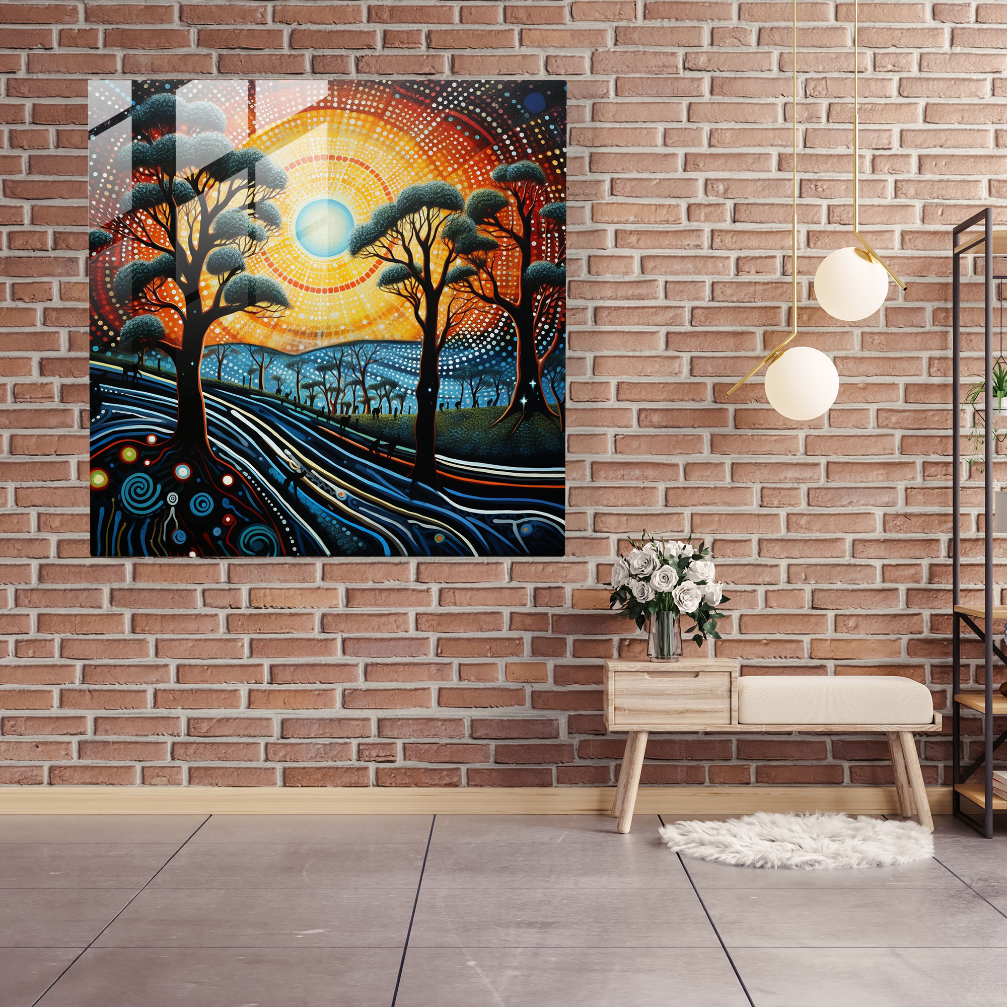 Dreamtime Aboriginal Art Glass Print - Aboriginal, Wall Decoration, Modern Art, Glass Art