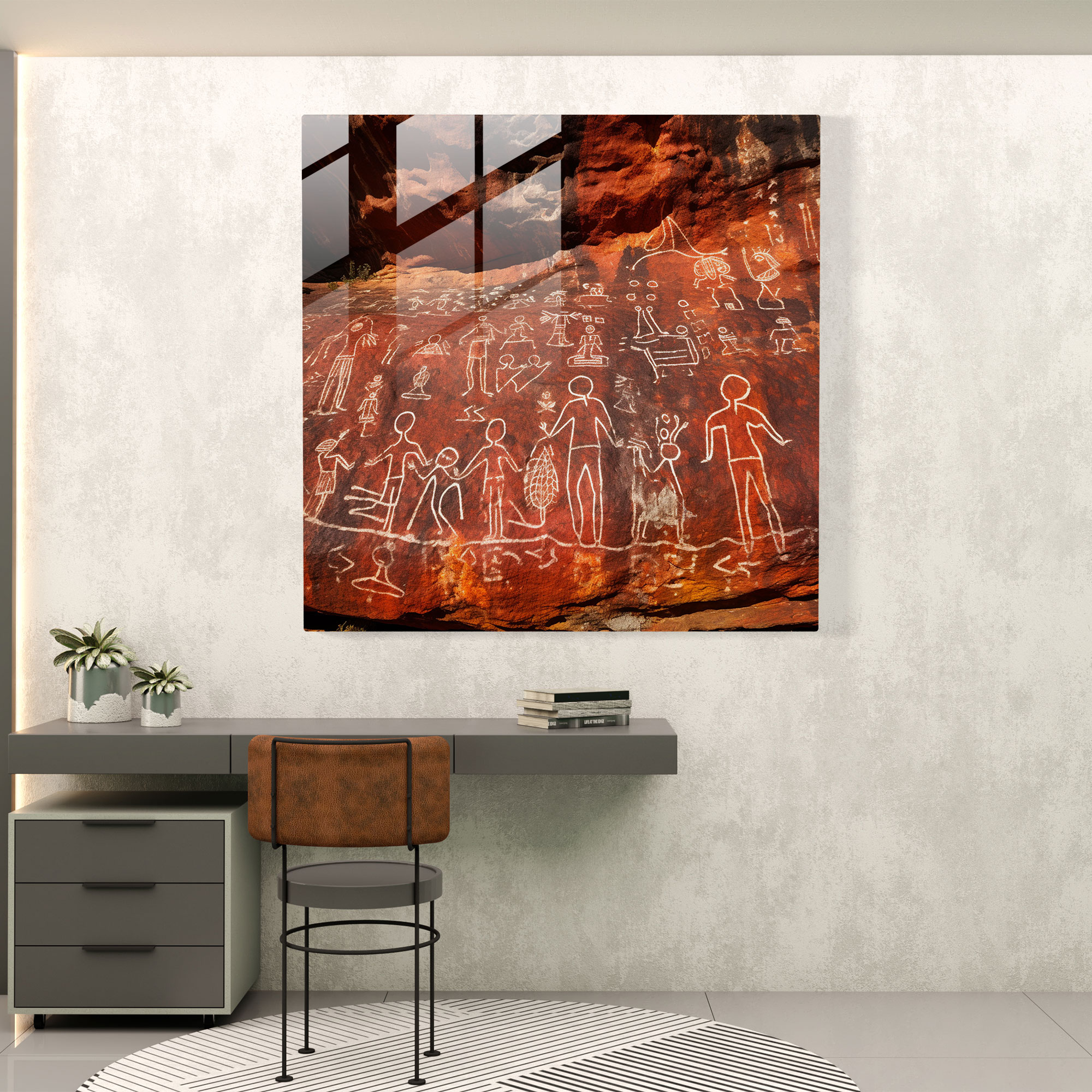Aboriginal Rock Art Glass Print - Aboriginal, Glass Wall Art, Modern Art, Glass Print