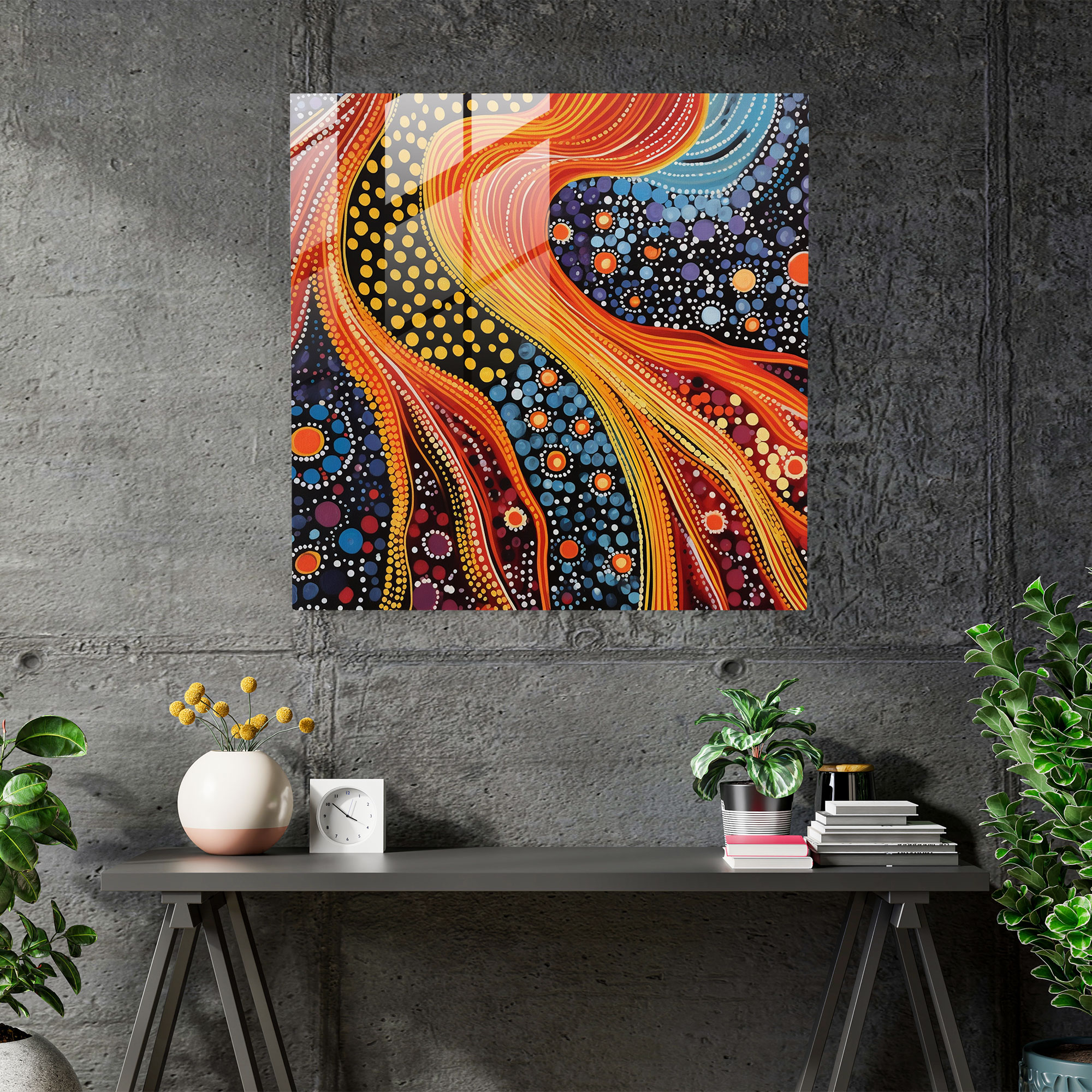 Çağdaş Aborijin Baskı Cam Tablo - Aborijin Modern Sanat Ev Dekorasyonu