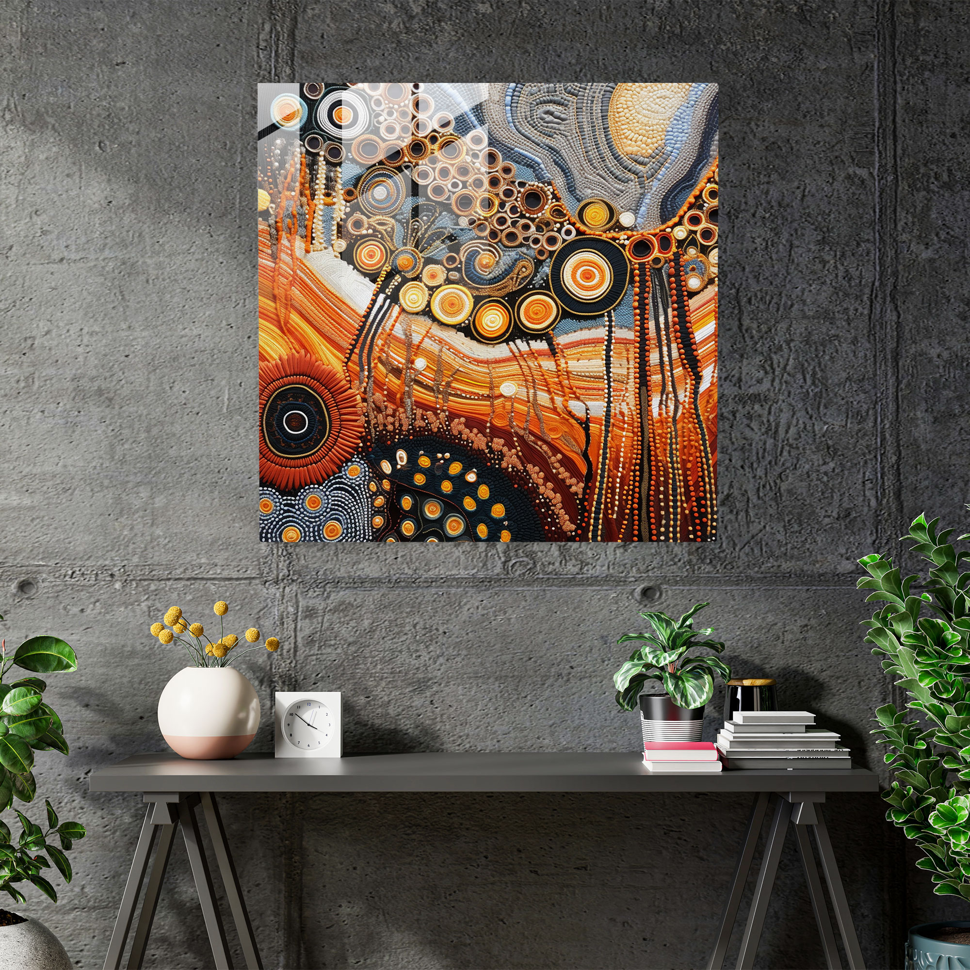 Aboriginal Fiber Art Glass Print - Aboriginal, Glass Print, Glass Wall Art, Aboriginal