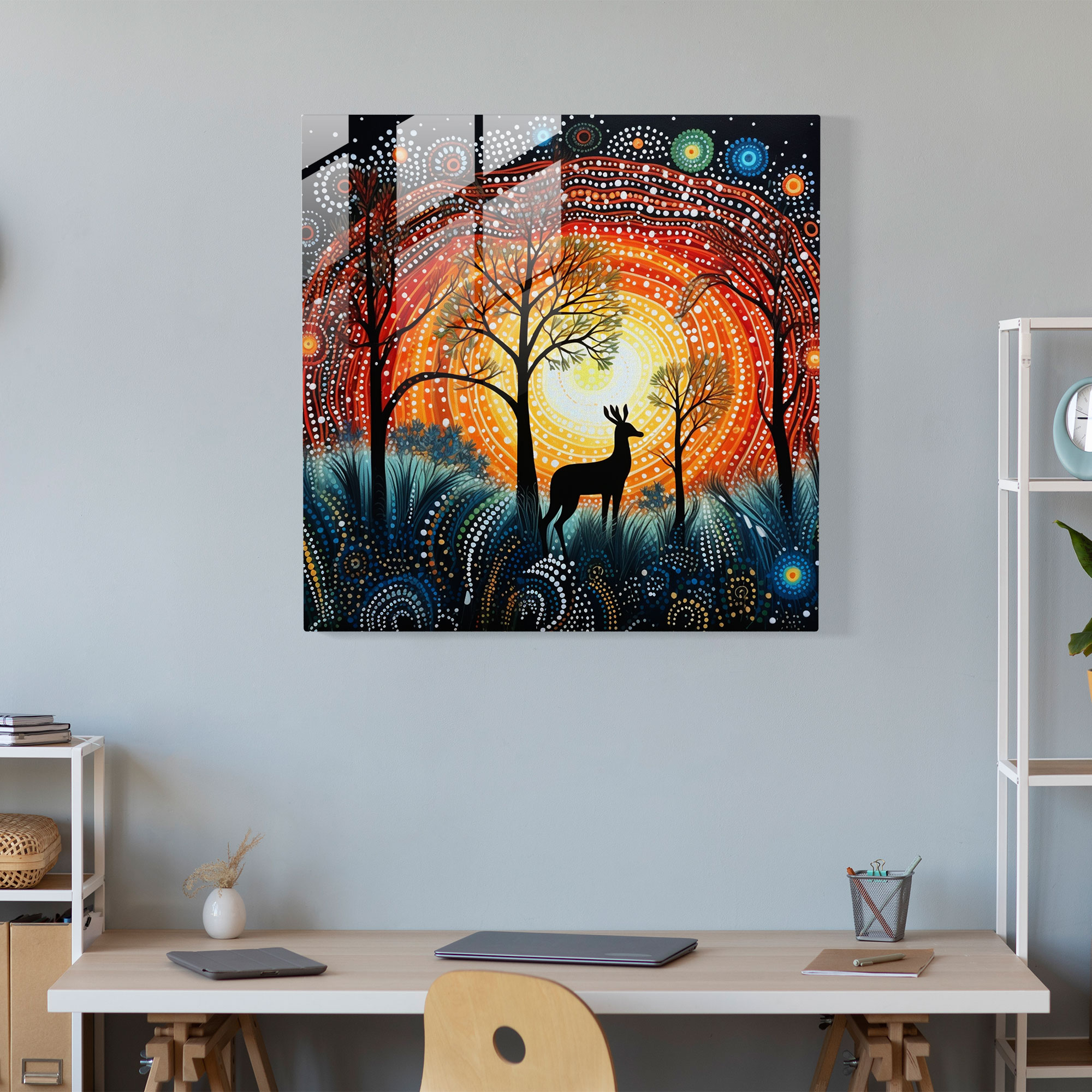 Aboriginal Dreamtime Glass Print - Aboriginal, Dreamtime Scene, Glass Wall Art, Wall Decoration