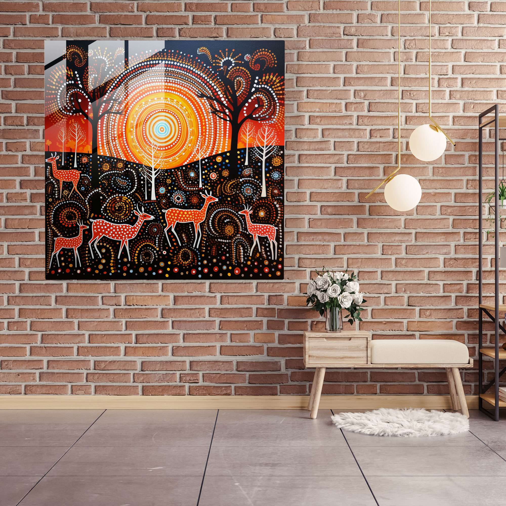 Aboriginal Dot Painting Glass Wall Art - Aboriginal, Wall Decoration, Modern Art, Glass Art