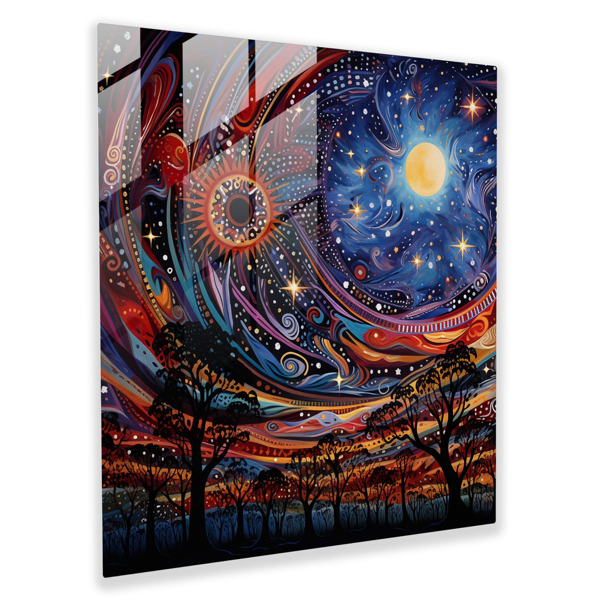 Dreamtime Celestial Glass Wall Art - Aboriginal, Modern Art, Aboriginal Dreamtime, Dreaming Spirits
