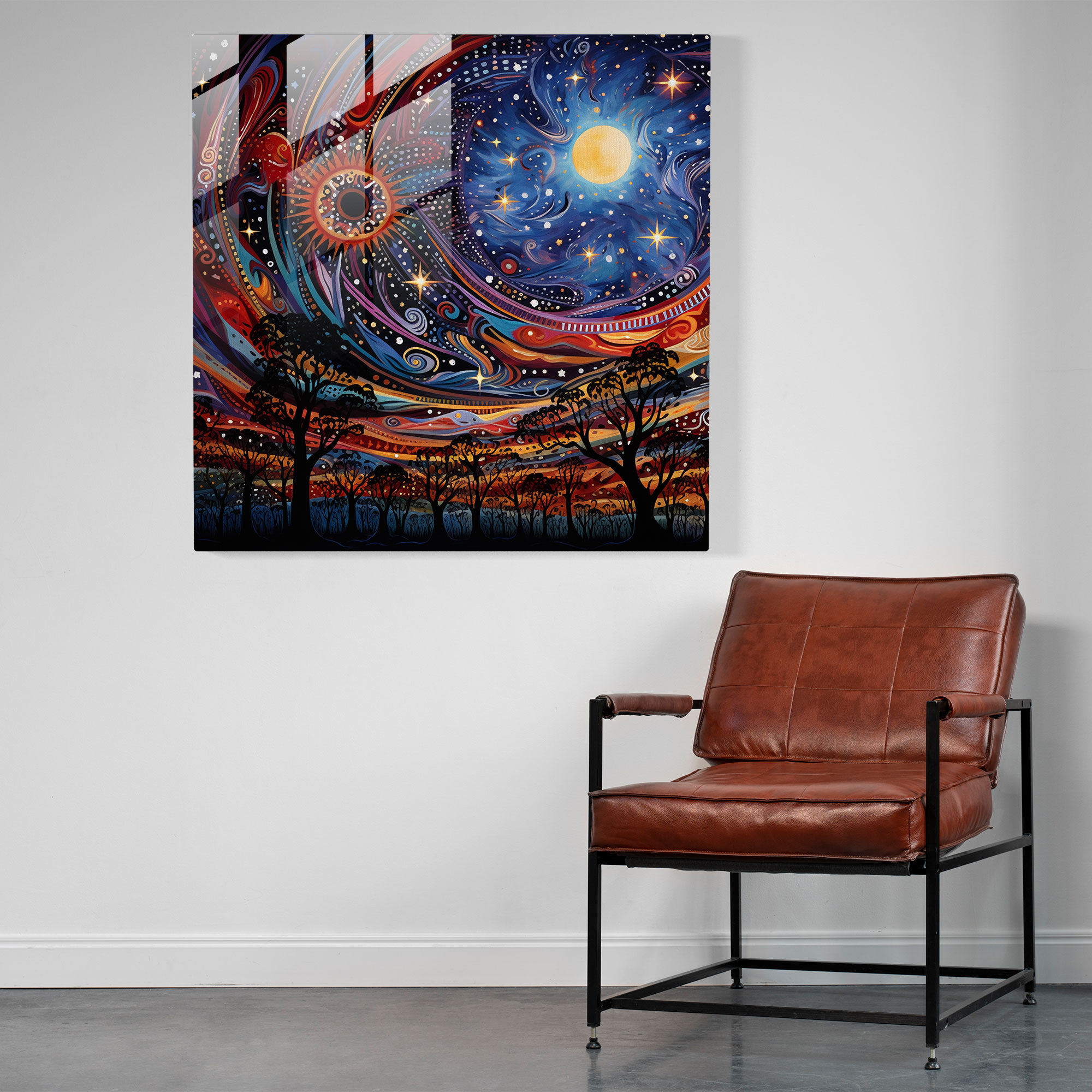 Dreamtime Celestial Glass Wall Art - Aboriginal, Modern Art, Aboriginal Dreamtime, Dreaming Spirits