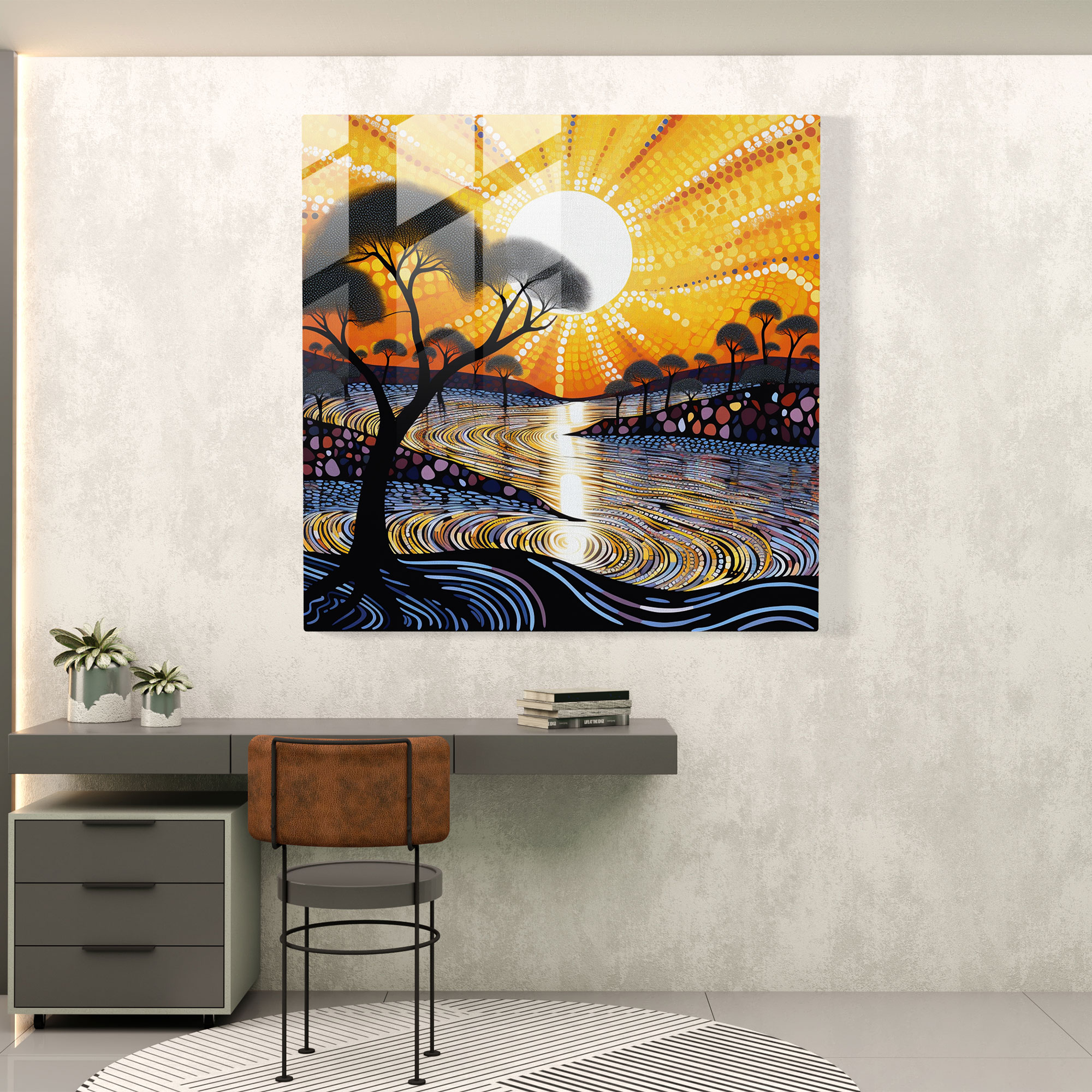 Traditional Landscape Glass Wall Art - Aboriginal, Wall Decoration, Glass Wall Art, Glass Print