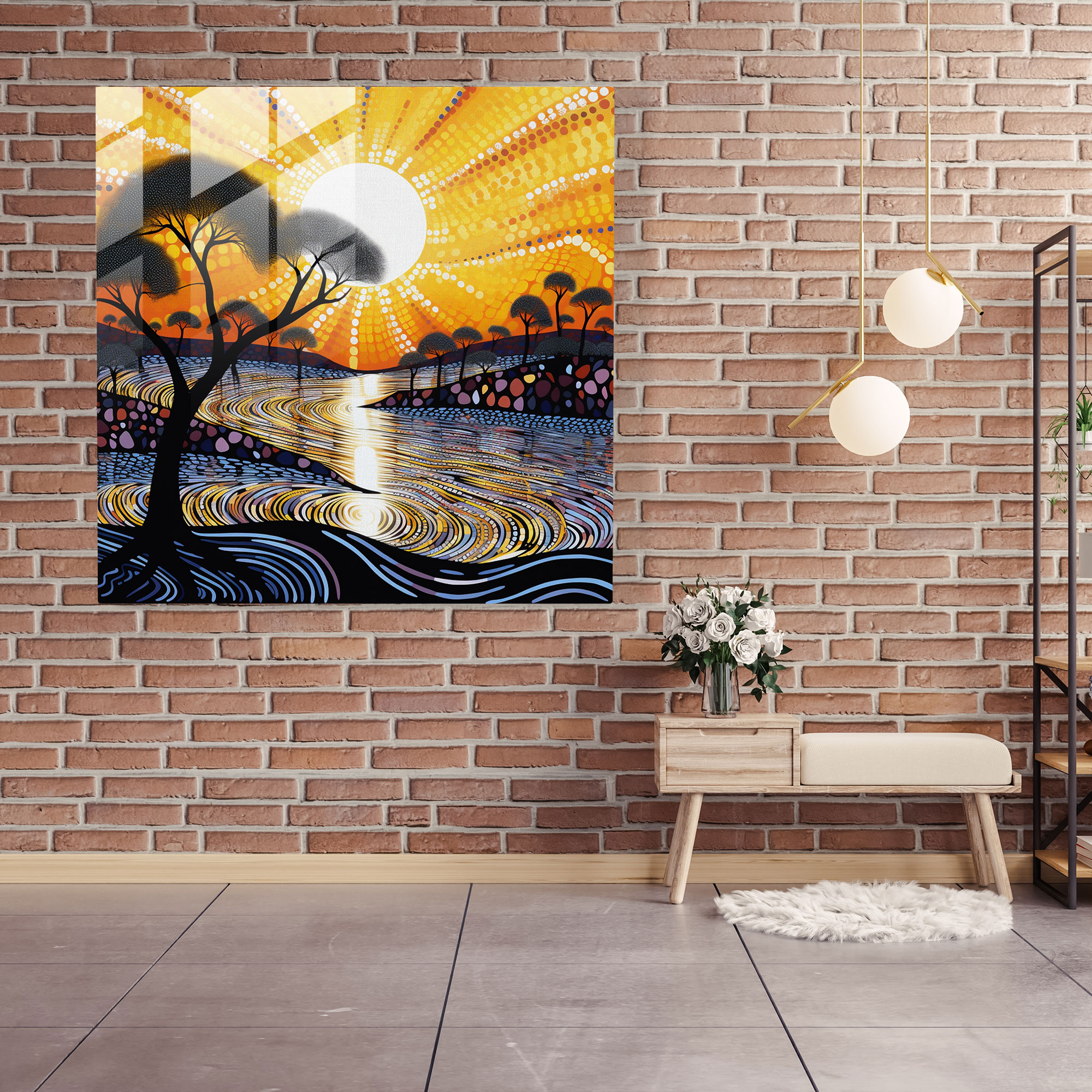 Traditional Landscape Glass Wall Art - Aboriginal, Wall Decoration, Glass Wall Art, Glass Print