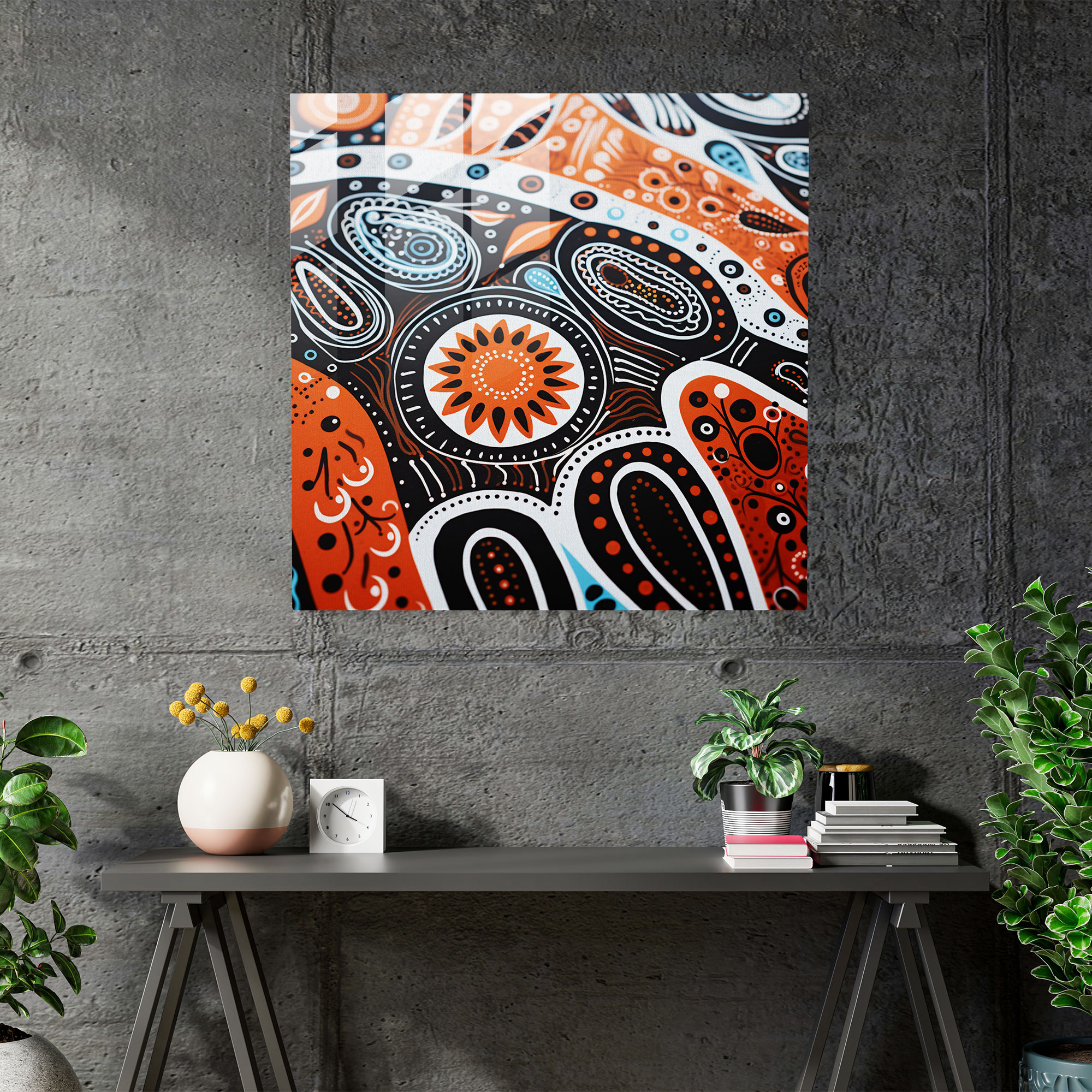 Indigenous Fusion Glass Wall Art - Aboriginal, Contemporary Design, Home Decoration, Modern Art