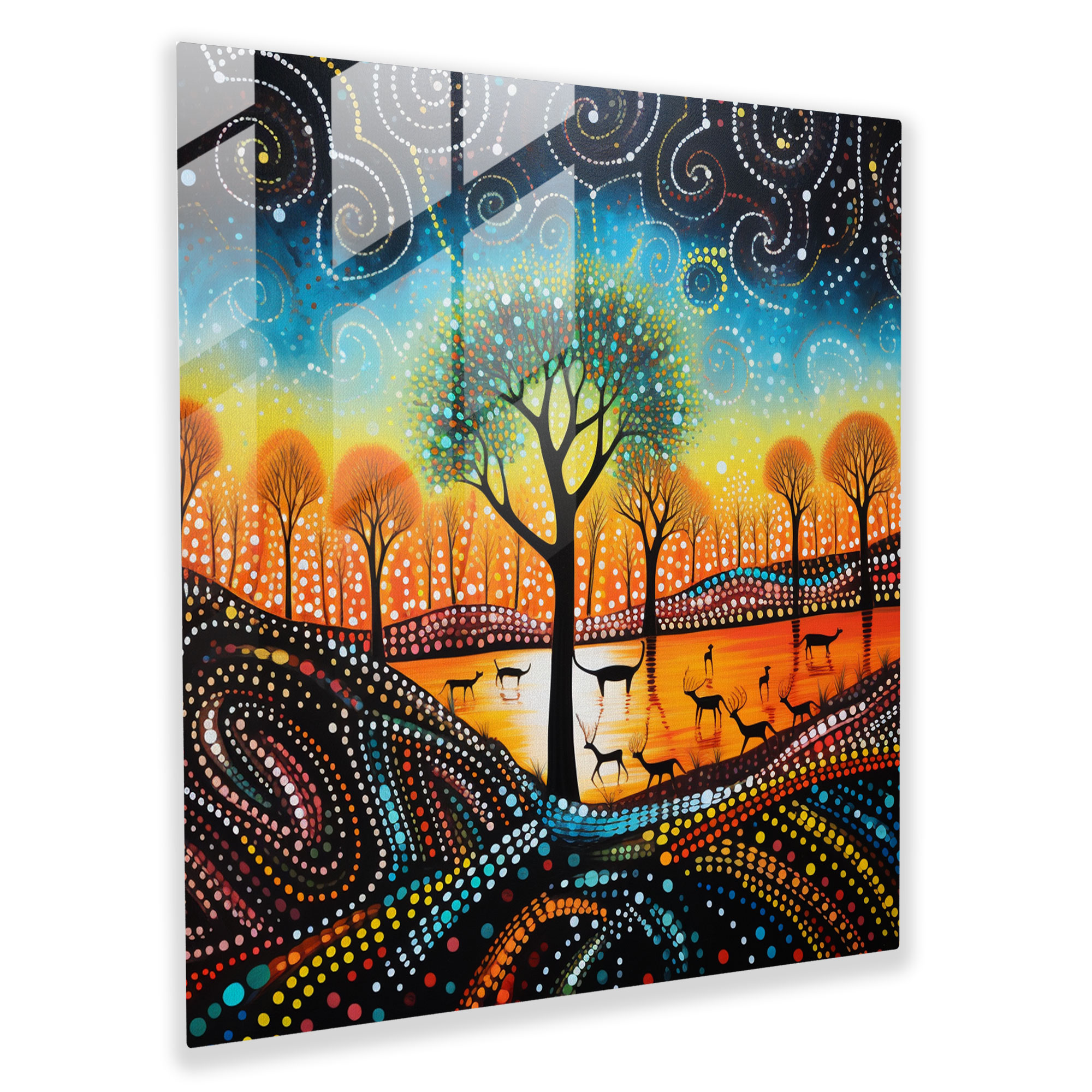 Aboriginal Dreamtime Glass Print - Aboriginal, Indigenous Culture, Aboriginal, Dreamtime Landscape