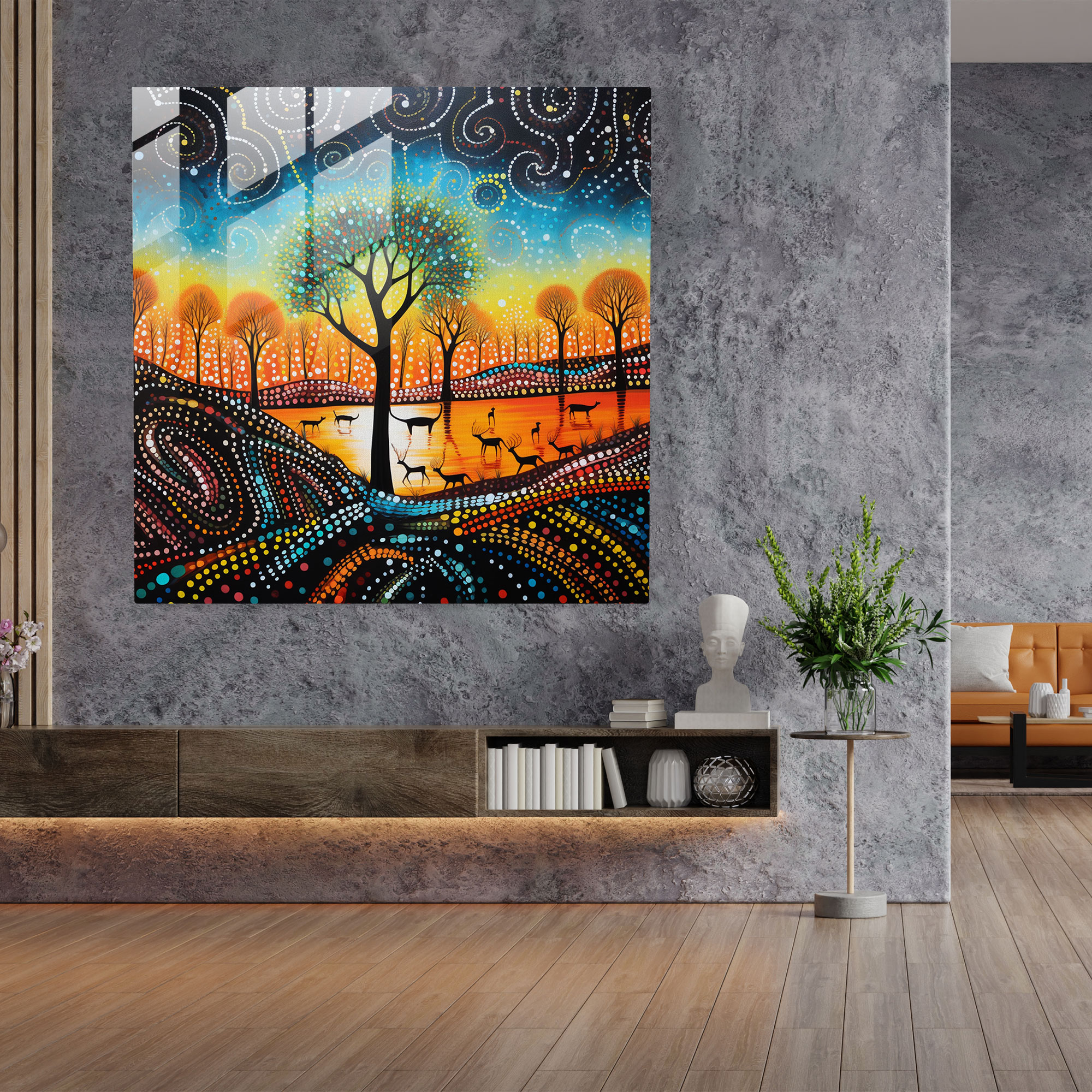 Aboriginal Dreamtime Glass Print - Aboriginal, Indigenous Culture, Aboriginal, Dreamtime Landscape