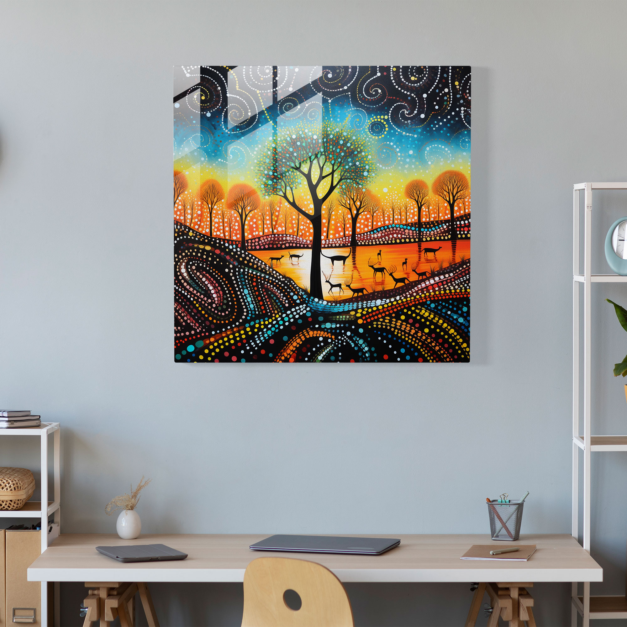 Aboriginal Dreamtime Glass Print - Aboriginal, Indigenous Culture, Aboriginal, Dreamtime Landscape