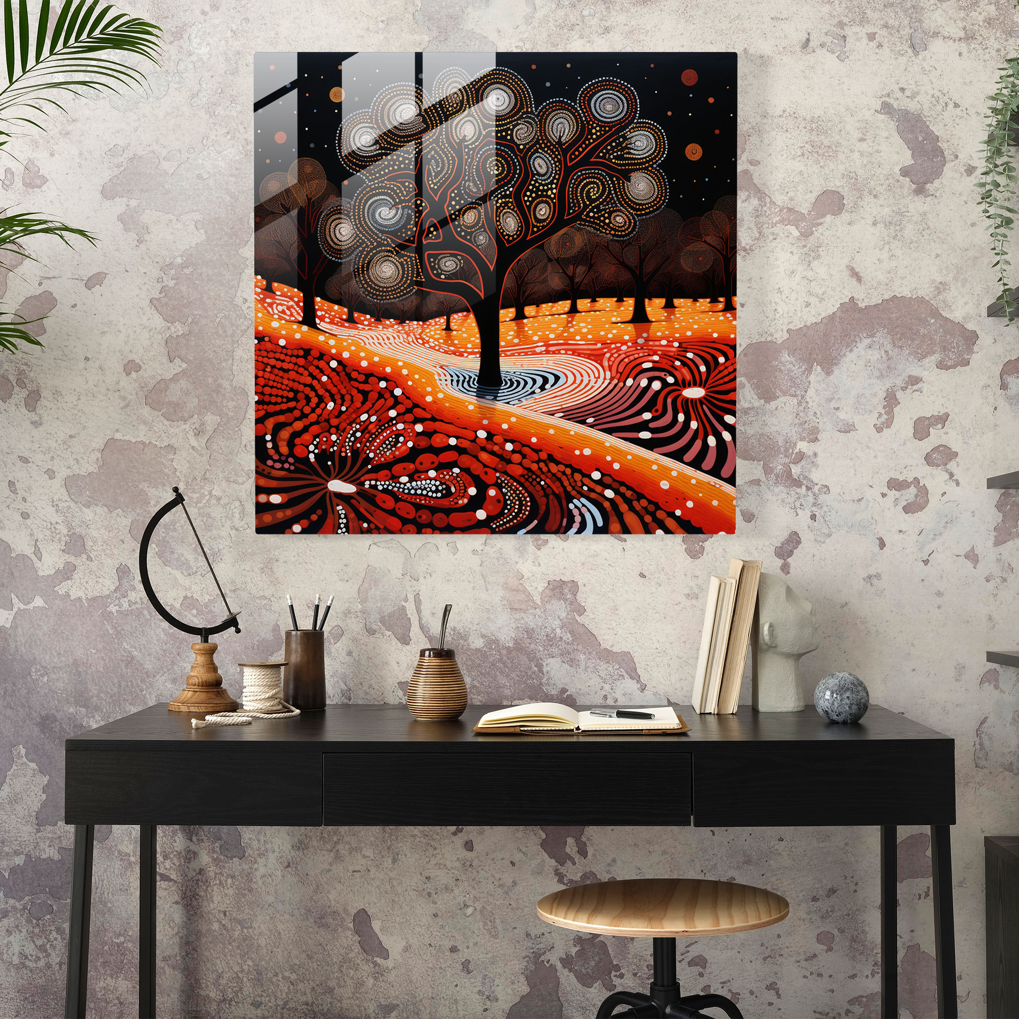 Aboriginal Connection Glass Print - Aboriginal, Spiritual Connection, Natural World, Aboriginal