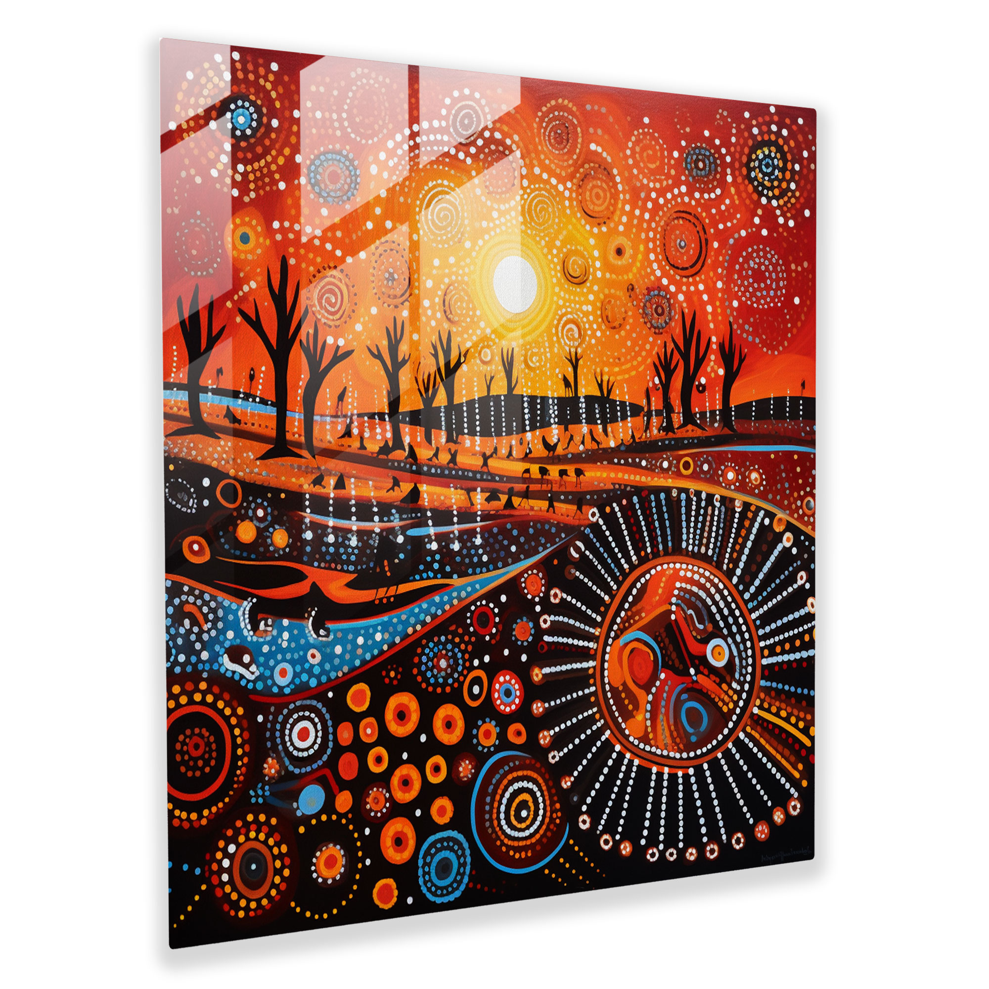 Modern Aboriginal Glass Print - Aboriginal, Stylized Artwork, Home Decoration, Aboriginal