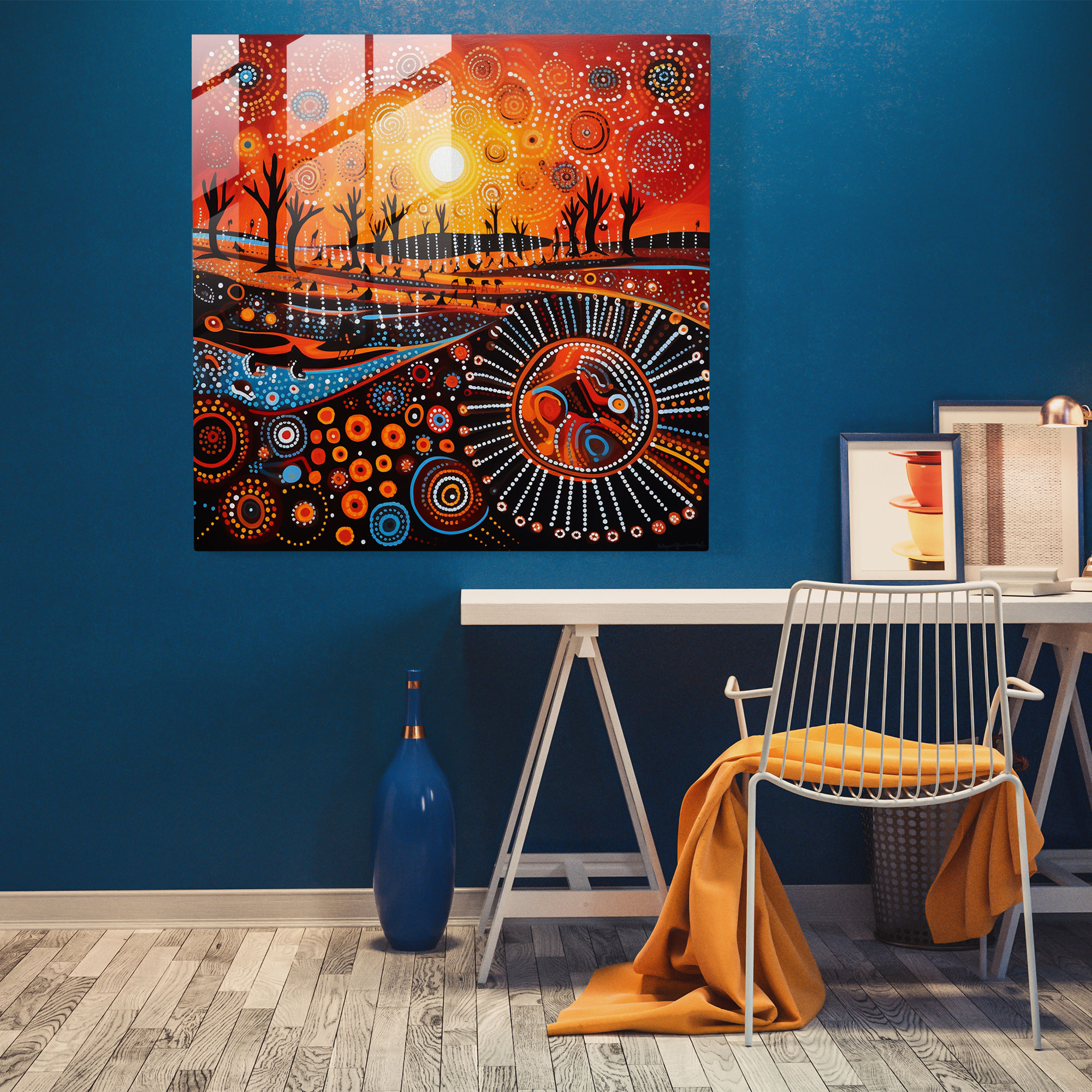 Modern Aboriginal Glass Print - Aboriginal, Stylized Artwork, Home Decoration, Aboriginal