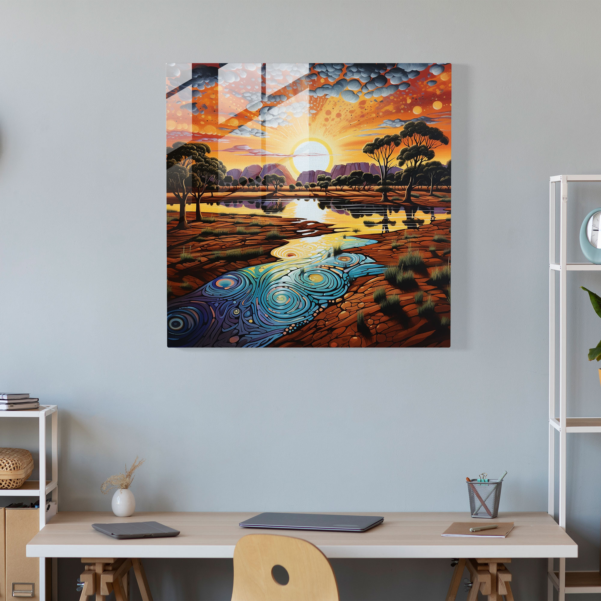 Aboriginal Outback Glass Print - Aboriginal, Wall Decoration, Outback, Aboriginal