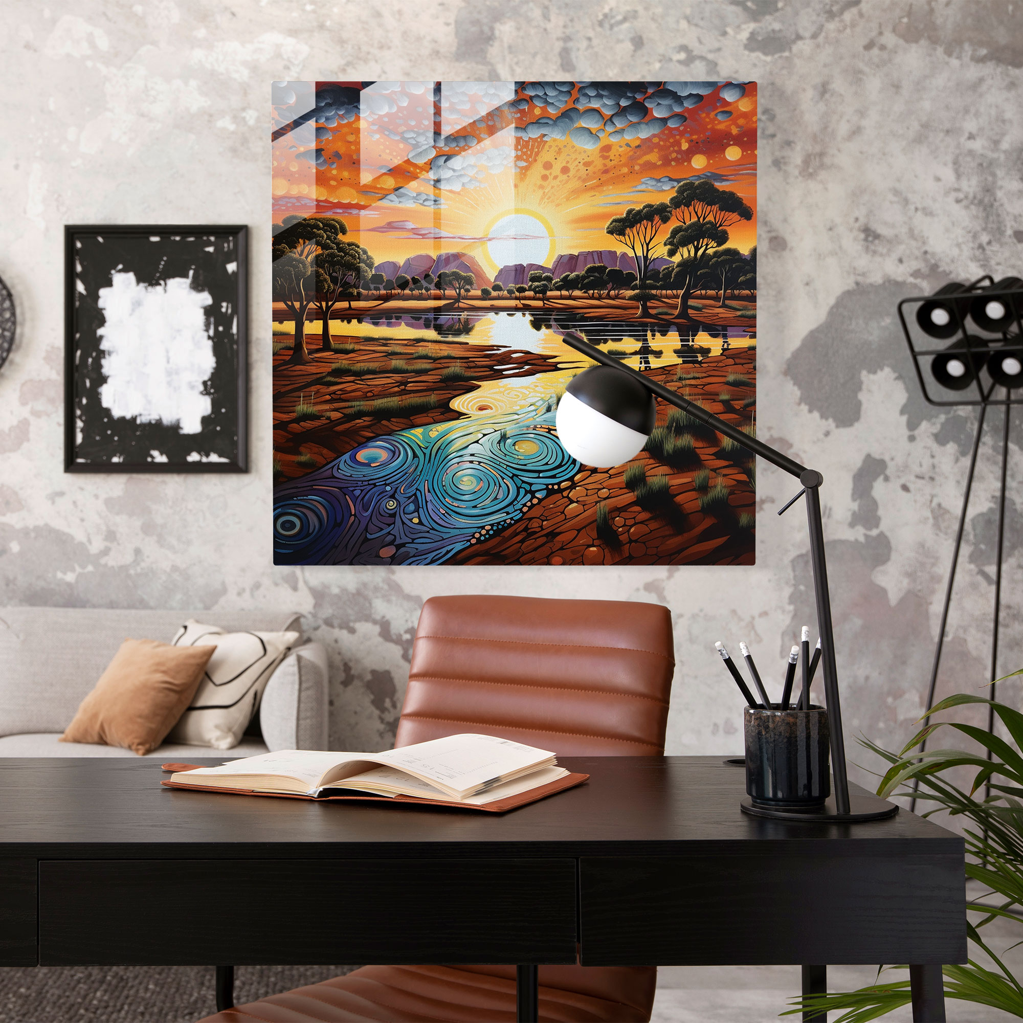 Aboriginal Outback Glass Print - Aboriginal, Wall Decoration, Outback, Aboriginal