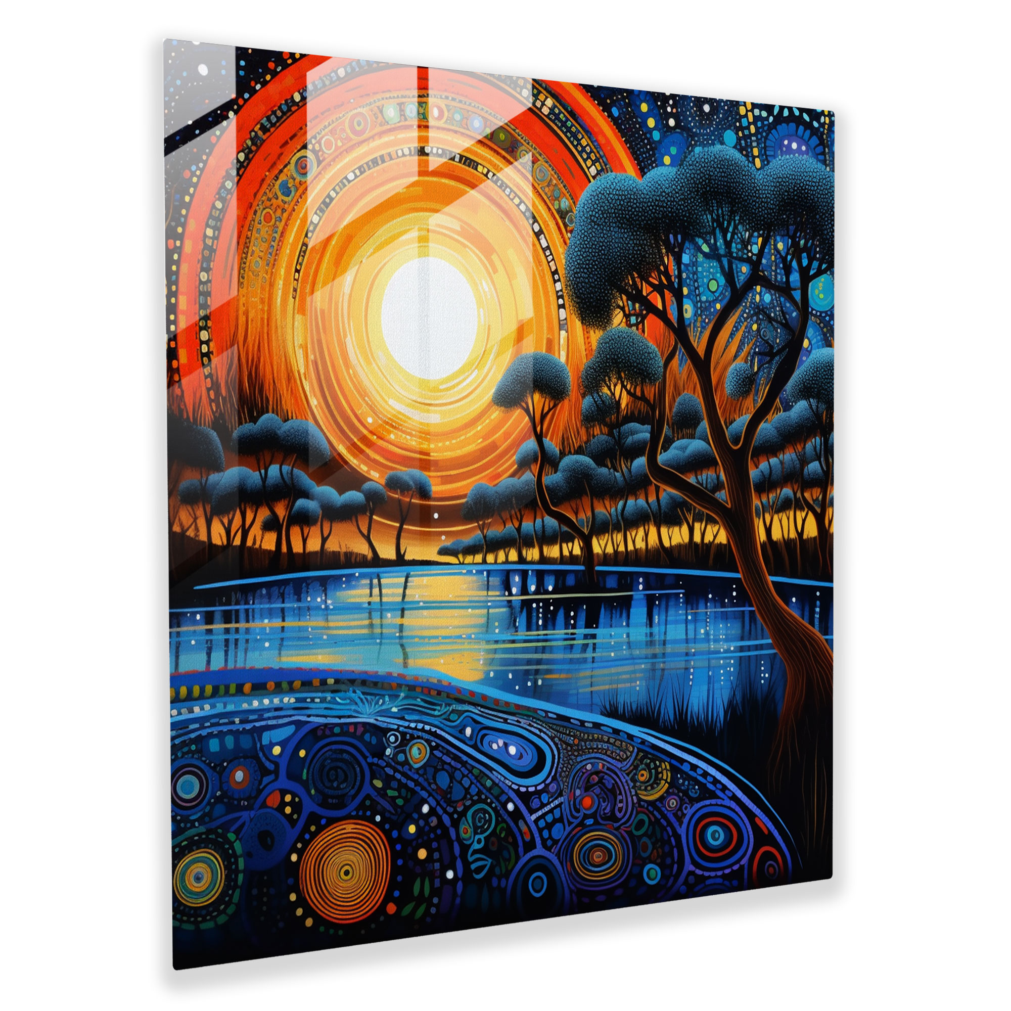 Dreamtime Fantasia Glass Print - Aboriginal, Glass Art, Imagination, Enchanting Landscapes