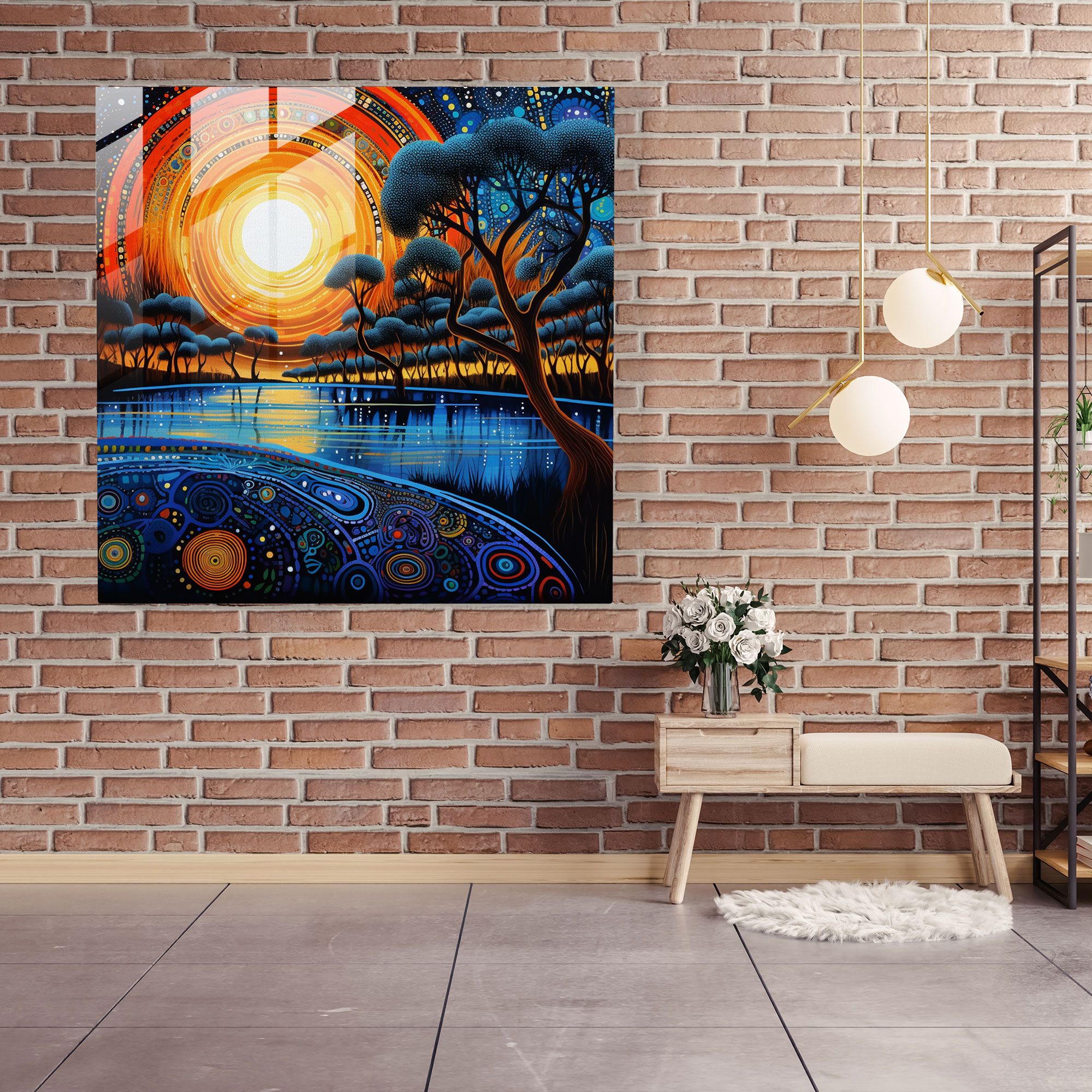Dreamtime Fantasia Glass Print - Aboriginal, Glass Art, Imagination, Enchanting Landscapes