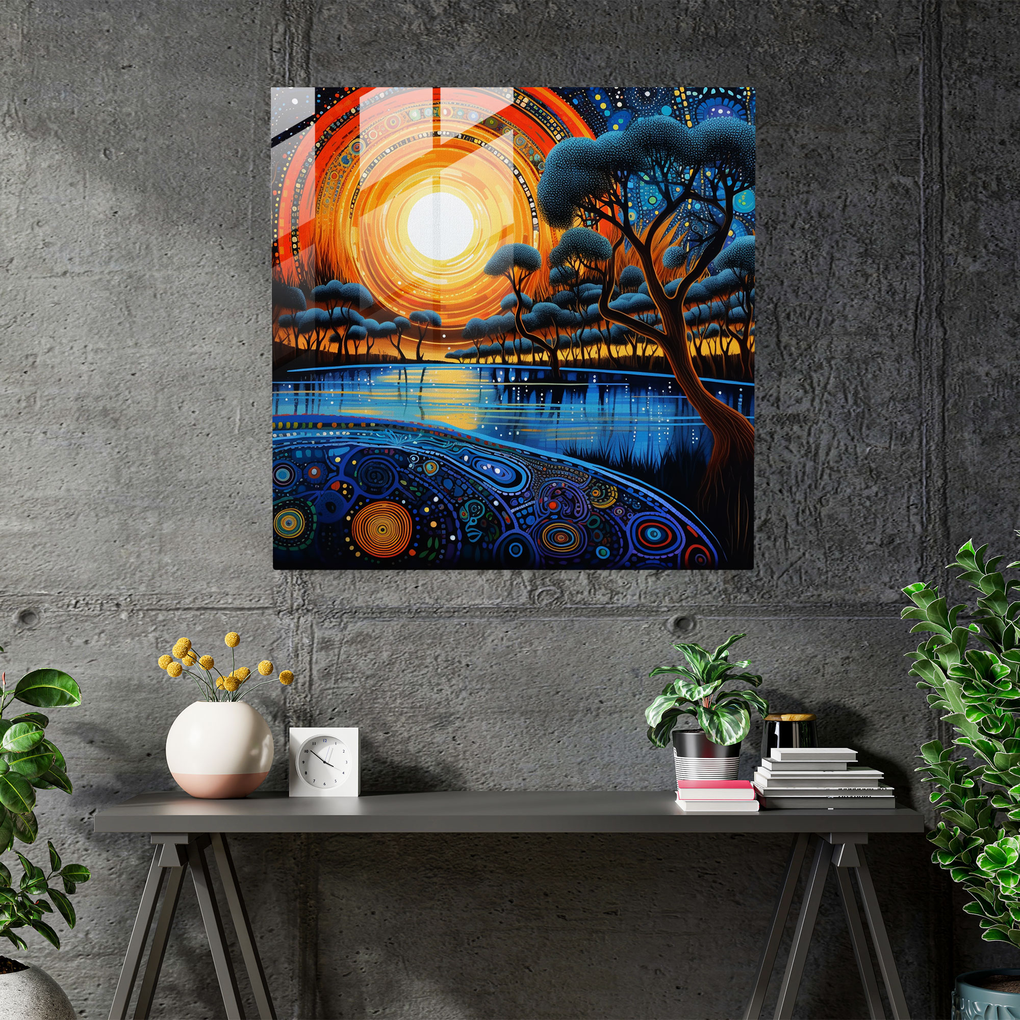 Dreamtime Fantasia Glass Print - Aboriginal, Glass Art, Imagination, Enchanting Landscapes