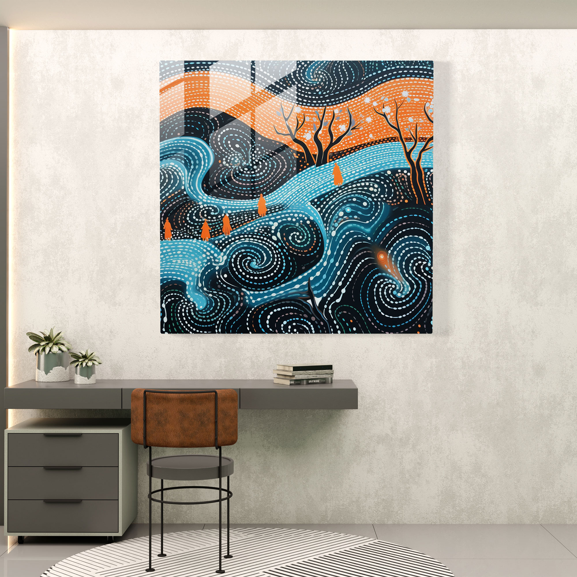 Contemporary Aboriginal Spirits Glass Print - Aboriginal, Contemporary Artwork, Glass Print, Modern Art