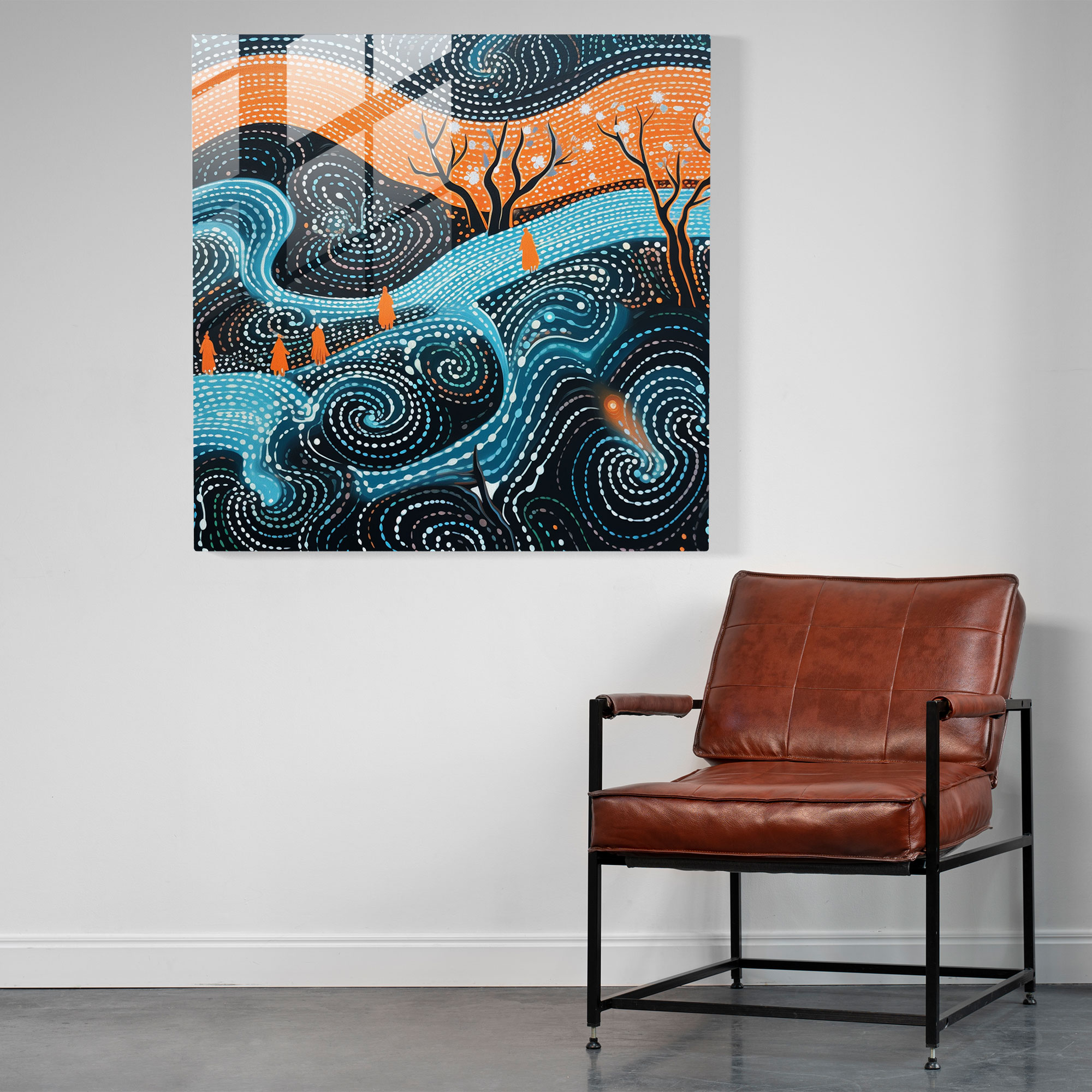 Contemporary Aboriginal Spirits Glass Print - Aboriginal, Contemporary Artwork, Glass Print, Modern Art
