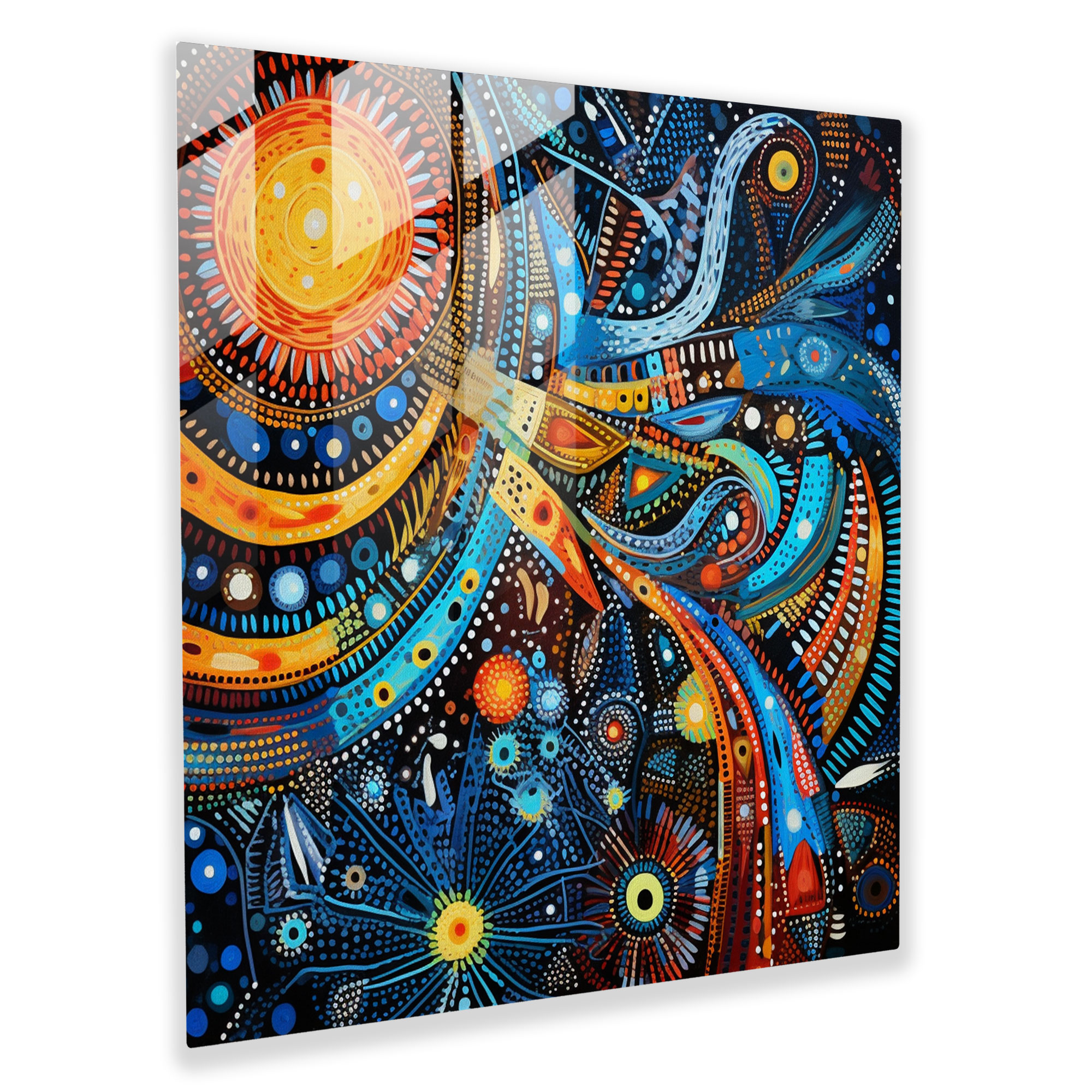 Aboriginal Fusion Glass Print - Aboriginal, Modern Art, Geometric Patterns, Glass Wall Art