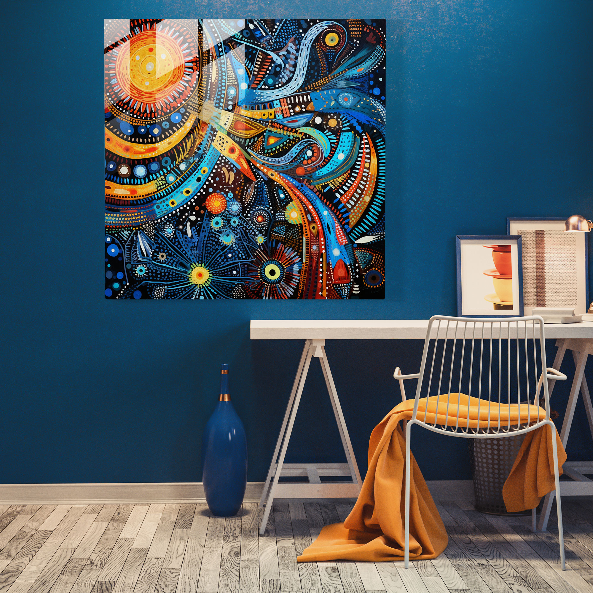 Aboriginal Fusion Glass Print - Aboriginal, Modern Art, Geometric Patterns, Glass Wall Art
