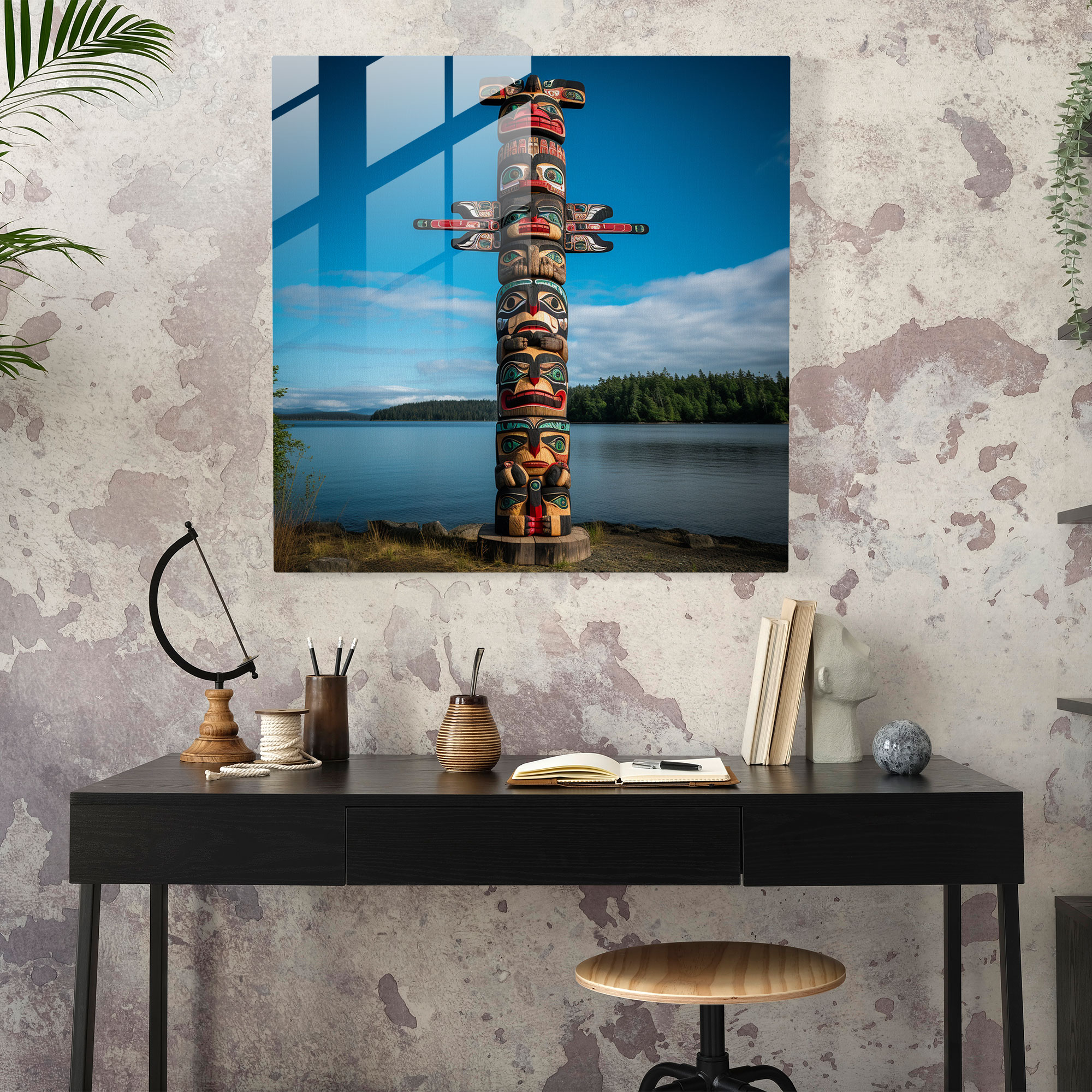 Majestic Aboriginal Totem Pole Glass Print - Aboriginal, Glass Art, Cultural Heritage, Modern Art