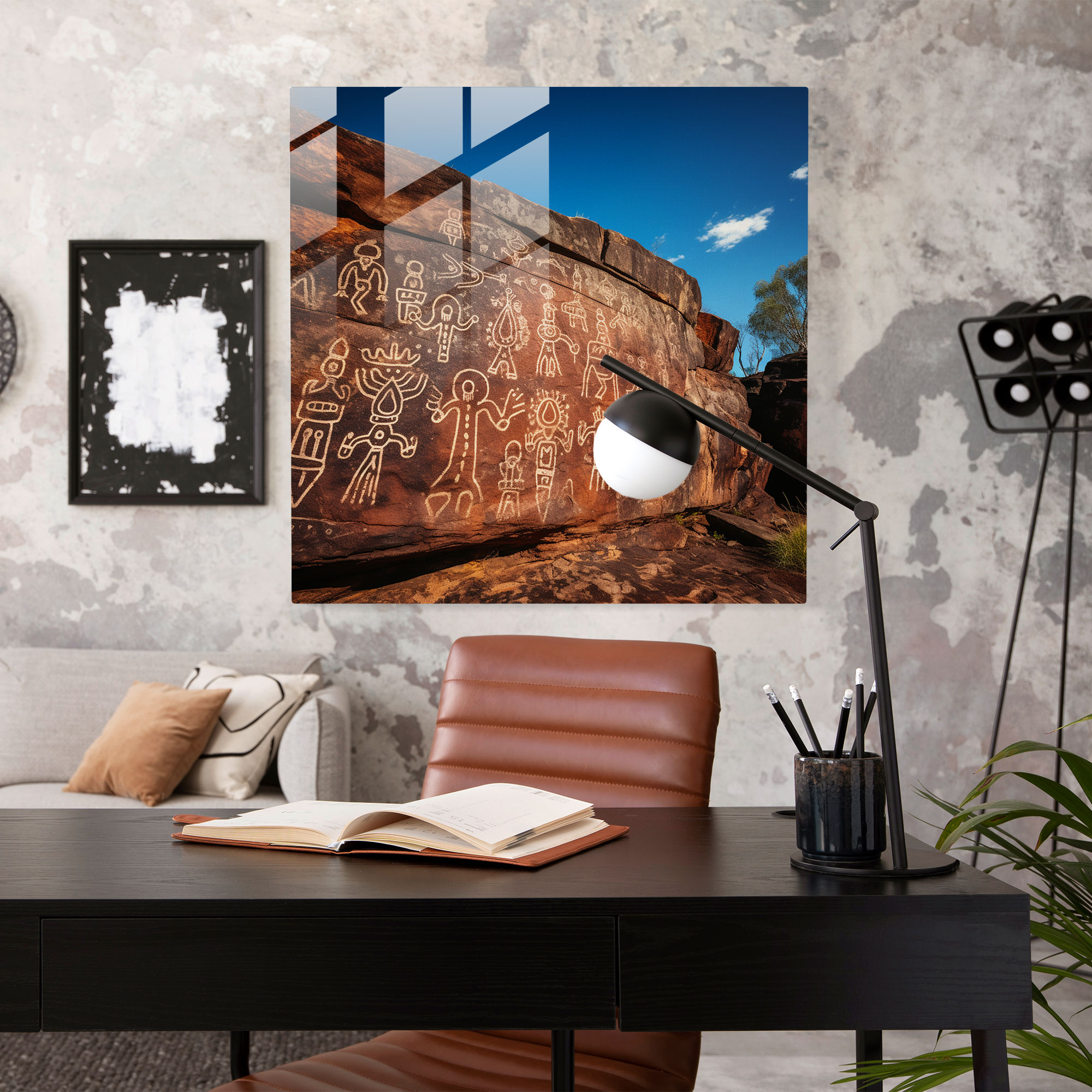 Ancient Aboriginal Petroglyphs Glass Print - Aboriginal, Aboriginal, Glass Art, Petroglyphs