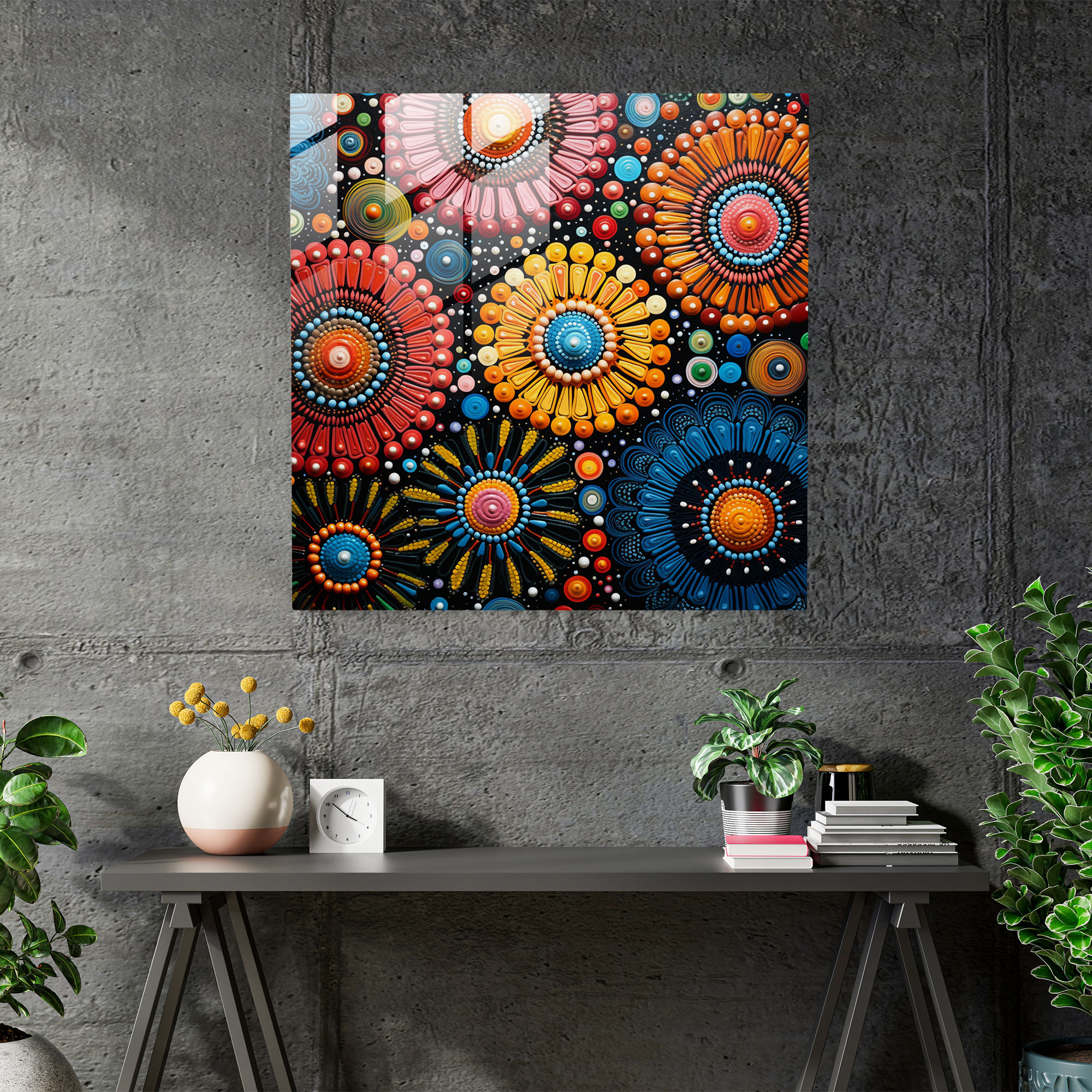 Vibrant Aboriginal Mosaic Glass Print - Aboriginal, Glass Print, Aboriginal, Modern Art