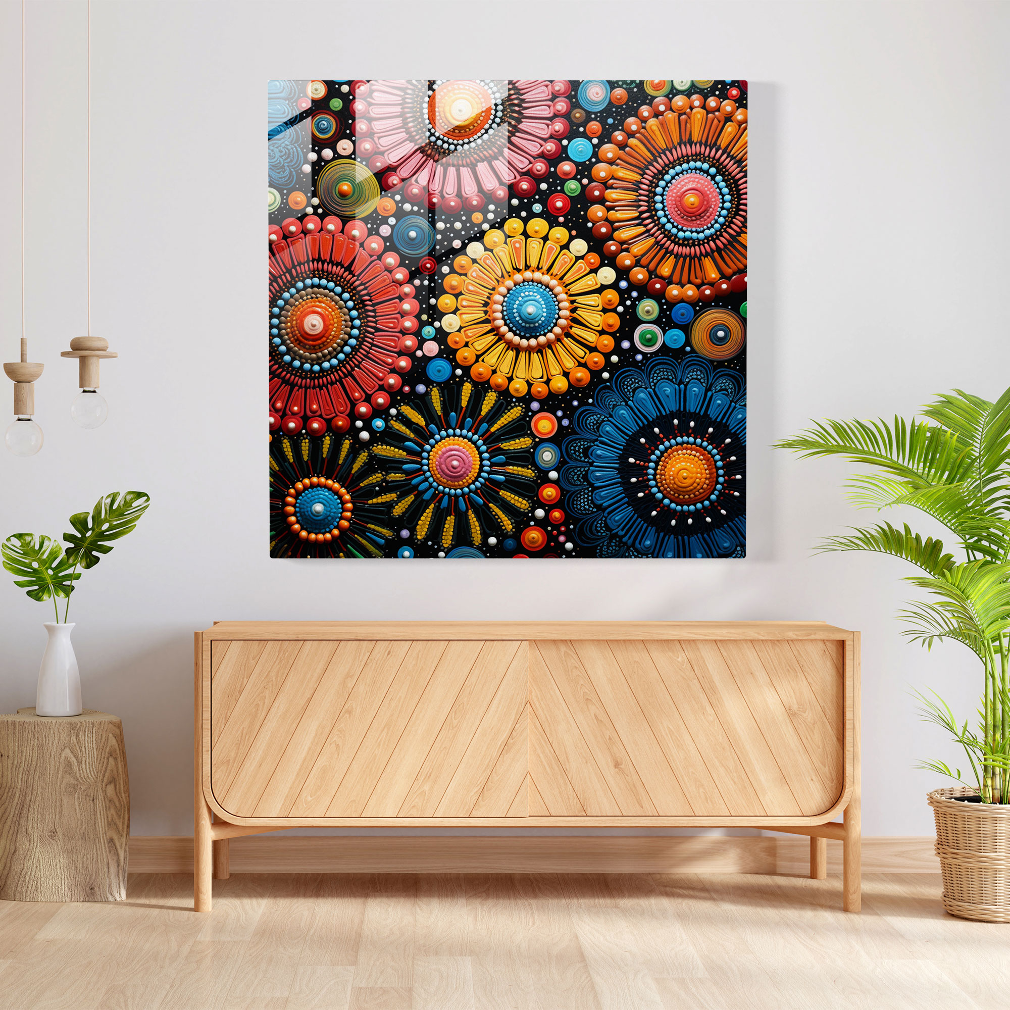 Vibrant Aboriginal Mosaic Glass Print - Aboriginal, Glass Print, Aboriginal, Modern Art