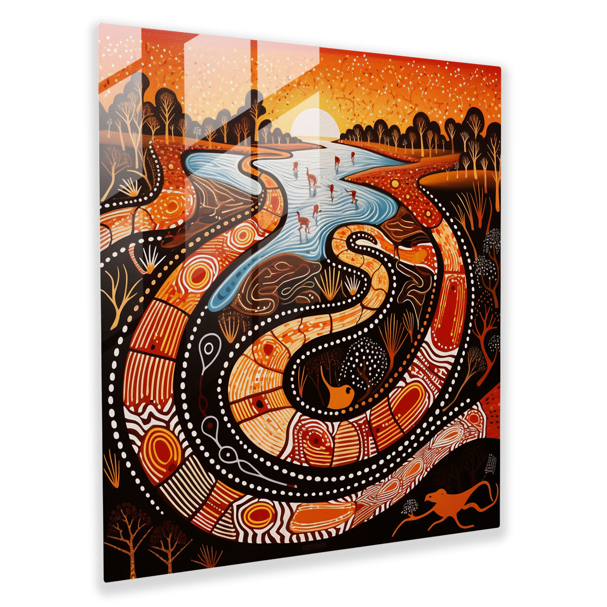 Contemporary Aboriginal Serpent Glass Print - Aboriginal, Aboriginal, Glass Wall Art, Wall Decoration