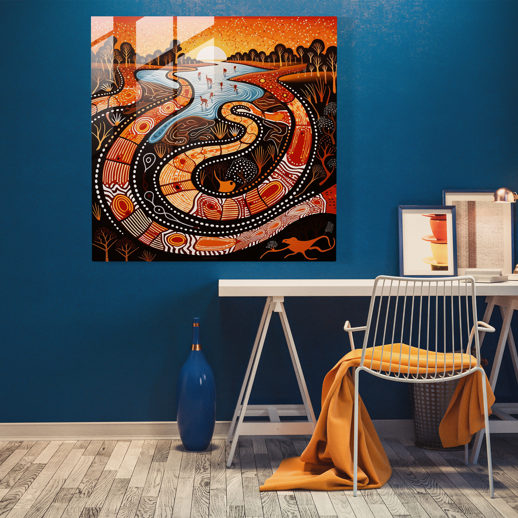 Contemporary Aboriginal Serpent Glass Print - Aboriginal, Aboriginal, Glass Wall Art, Wall Decoration