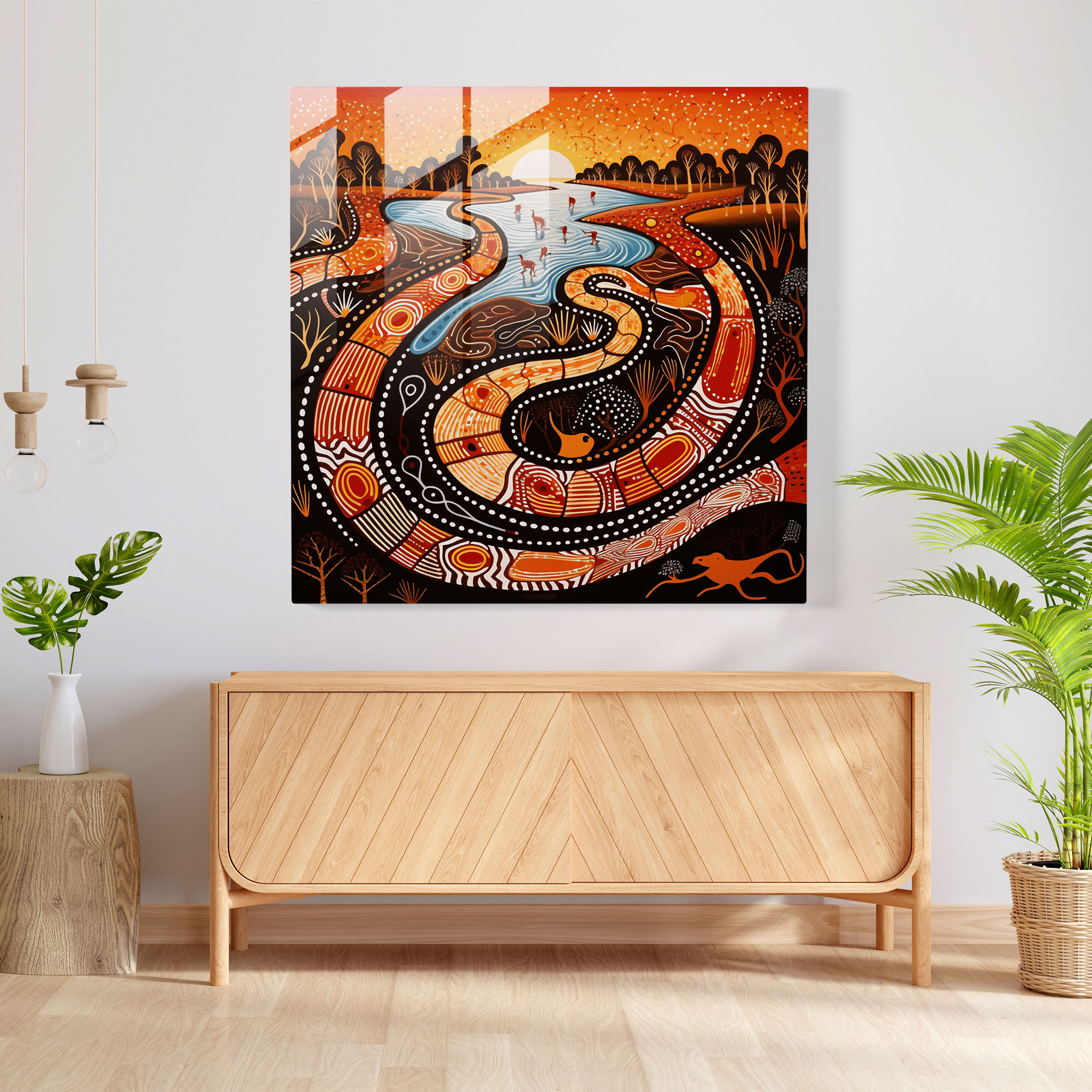 Contemporary Aboriginal Serpent Glass Print - Aboriginal, Aboriginal, Glass Wall Art, Wall Decoration