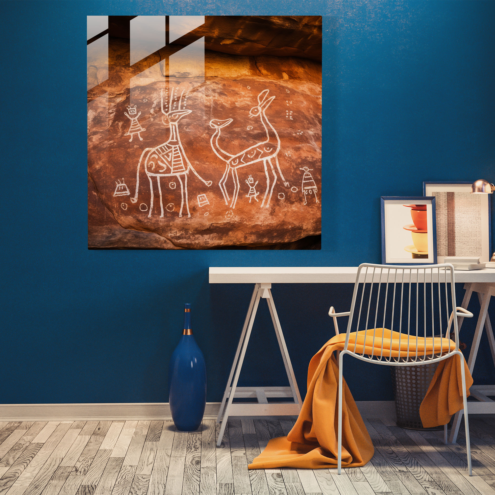 Ancient Aboriginal Unity Glass Print - Aboriginal, Kangaroo, Harmony, Glass Wall Art