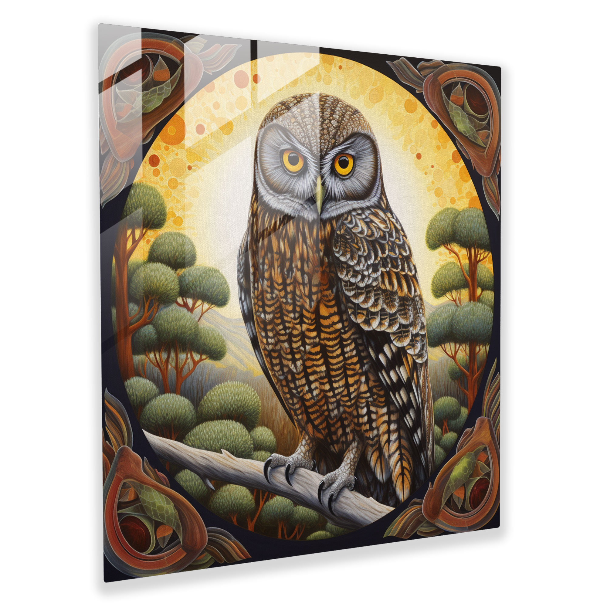 Sacred Aboriginal Owl Glass Print - Aboriginal, Owl, Wall Decoration, Wisdom