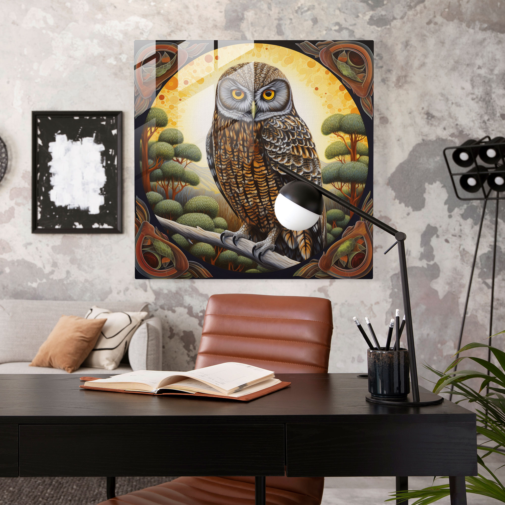 Sacred Aboriginal Owl Glass Print - Aboriginal, Owl, Wall Decoration, Wisdom
