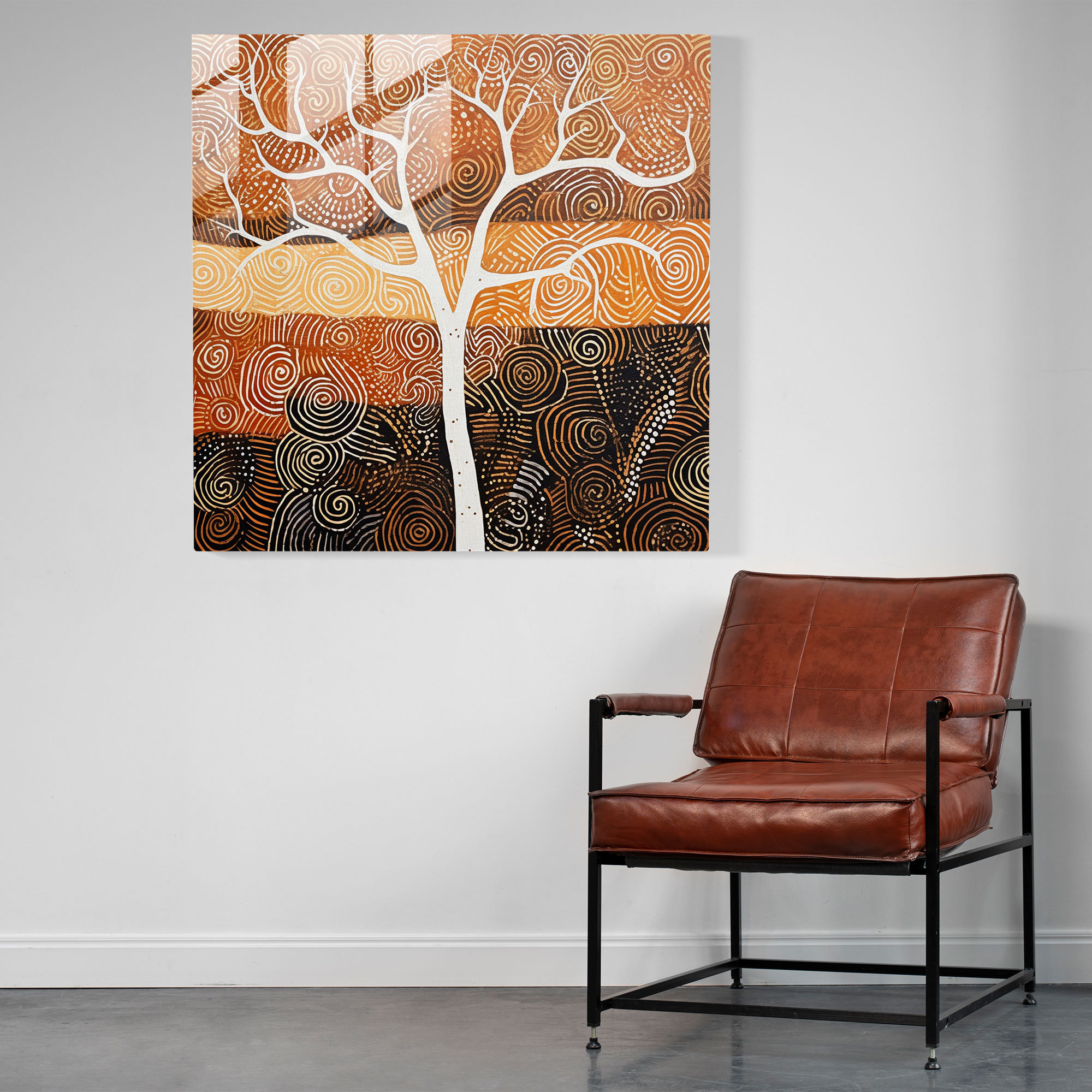 Dreamtime Stories Glass Print - Aboriginal, Bark Painting, Glass Art, Earthy Tones