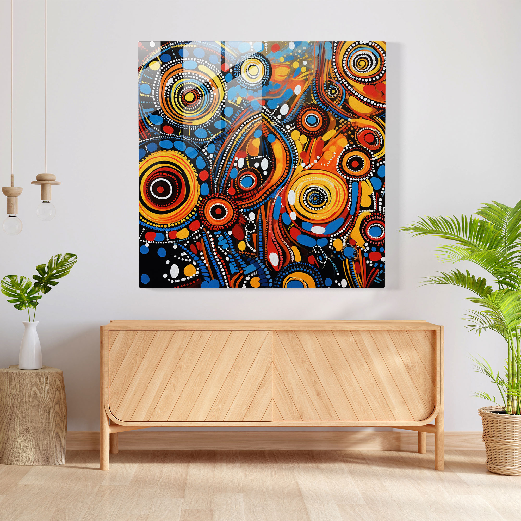 Fusion der Ästhetik Glasbild - Aborigines Glas Wandkunst Abstrakte Formen