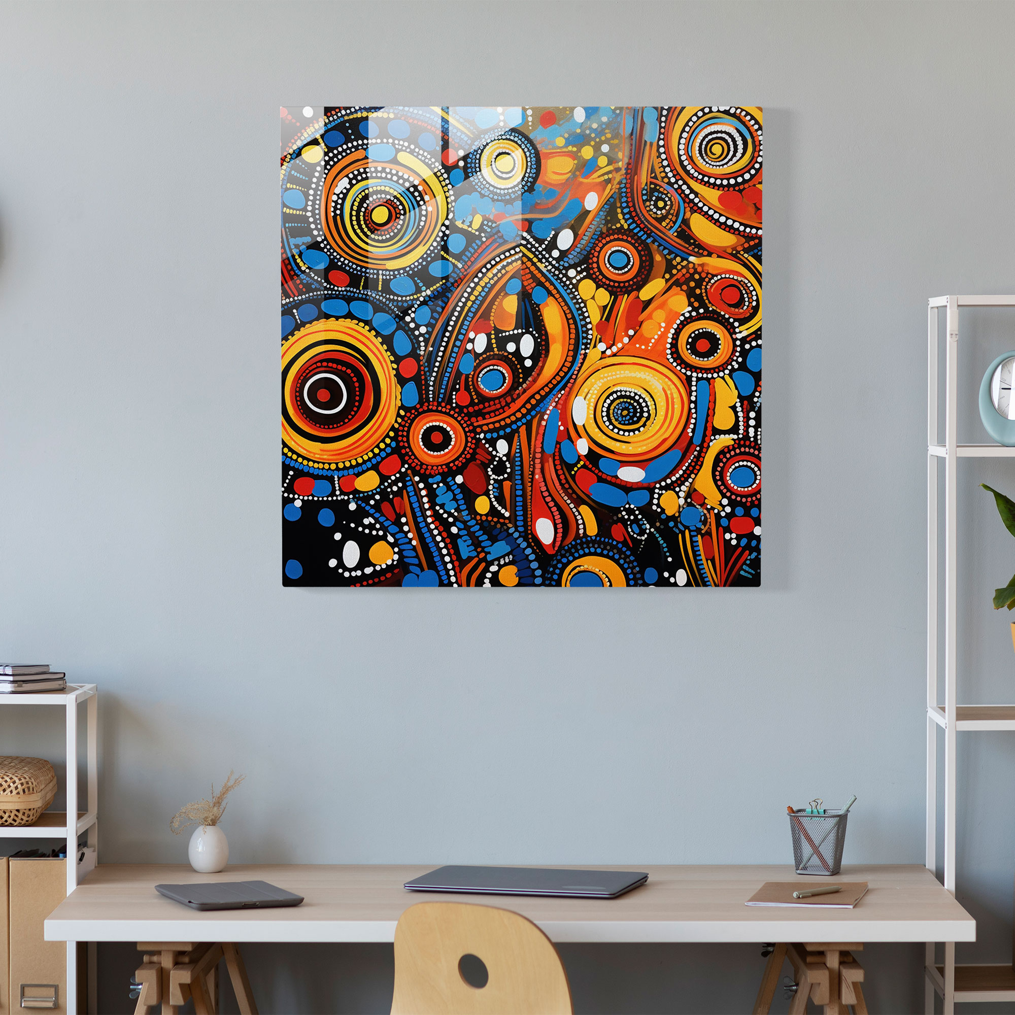 Fusion der Ästhetik Glasbild - Aborigines Glas Wandkunst Abstrakte Formen
