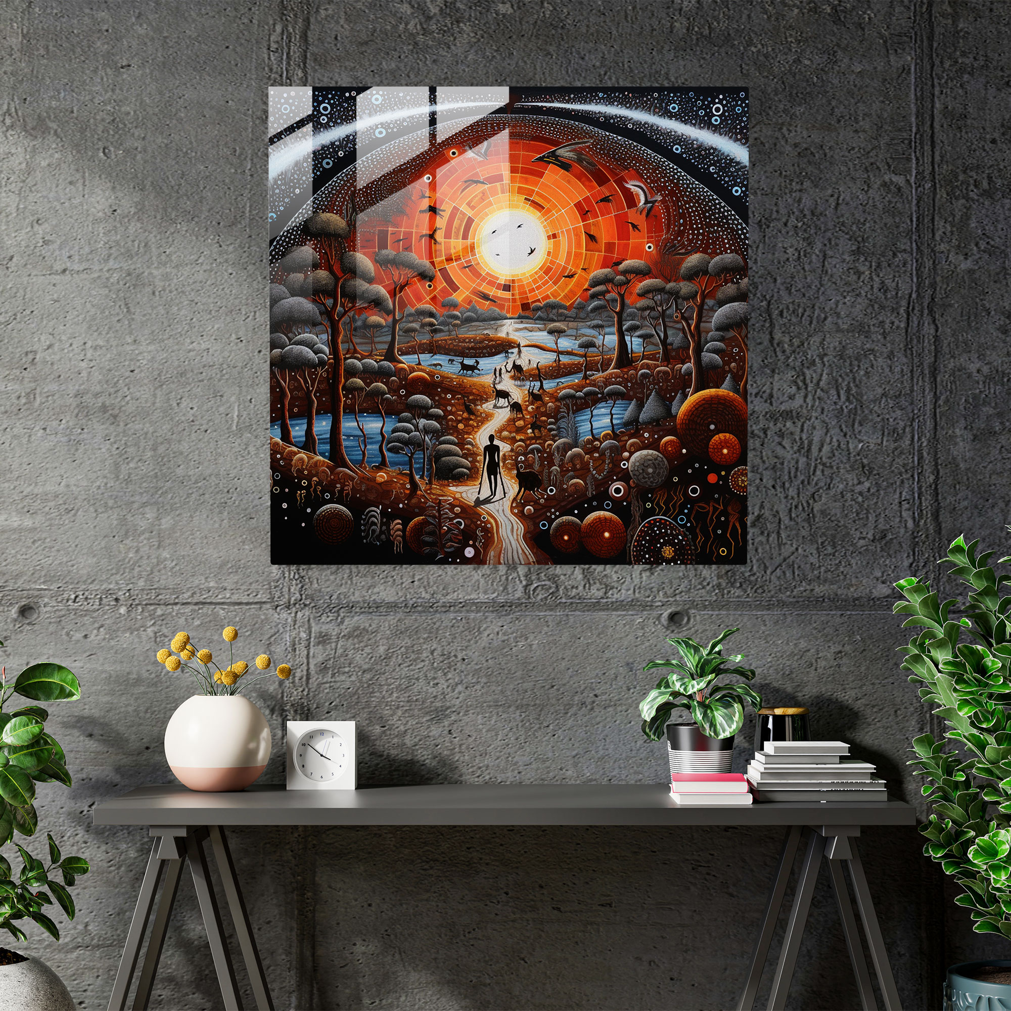 Ancestral Legends Glass Print - Aboriginal, Storytelling, Mesmerizing Details, Modern Art