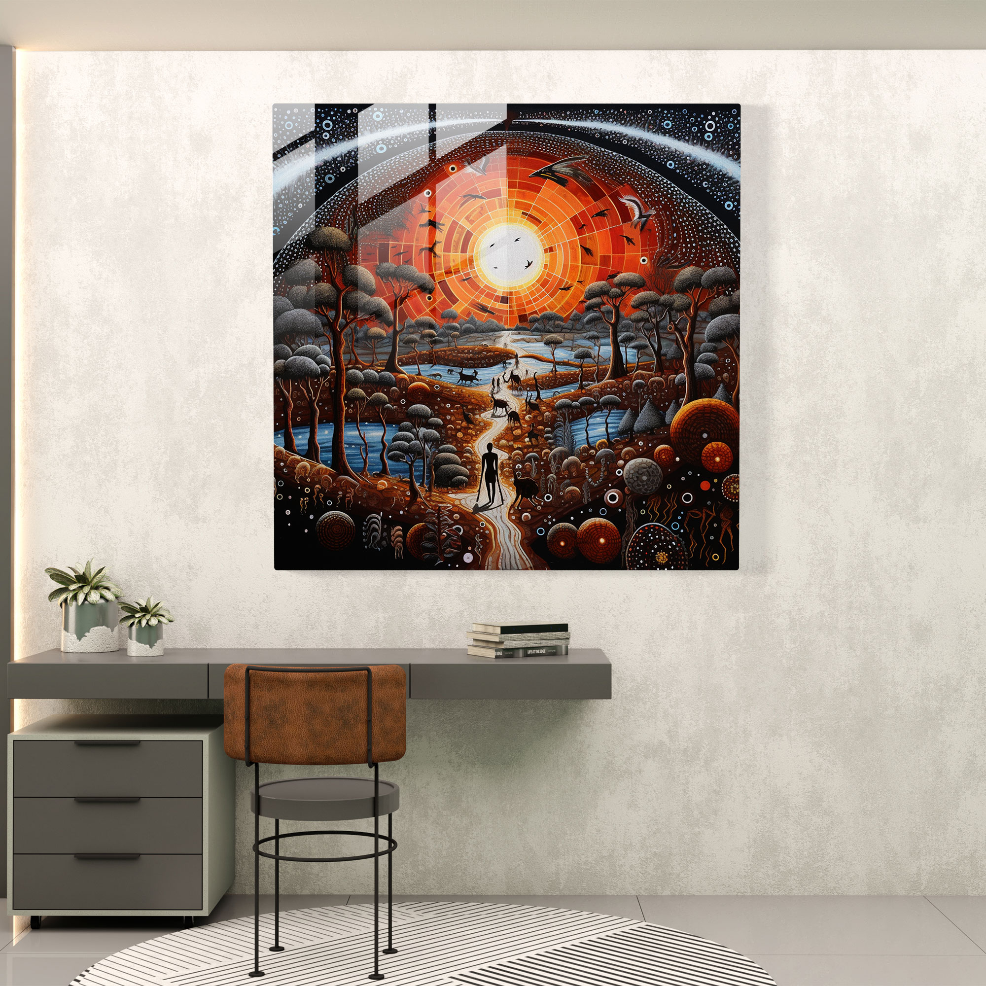 Ancestral Legends Glass Print - Aboriginal, Storytelling, Mesmerizing Details, Modern Art