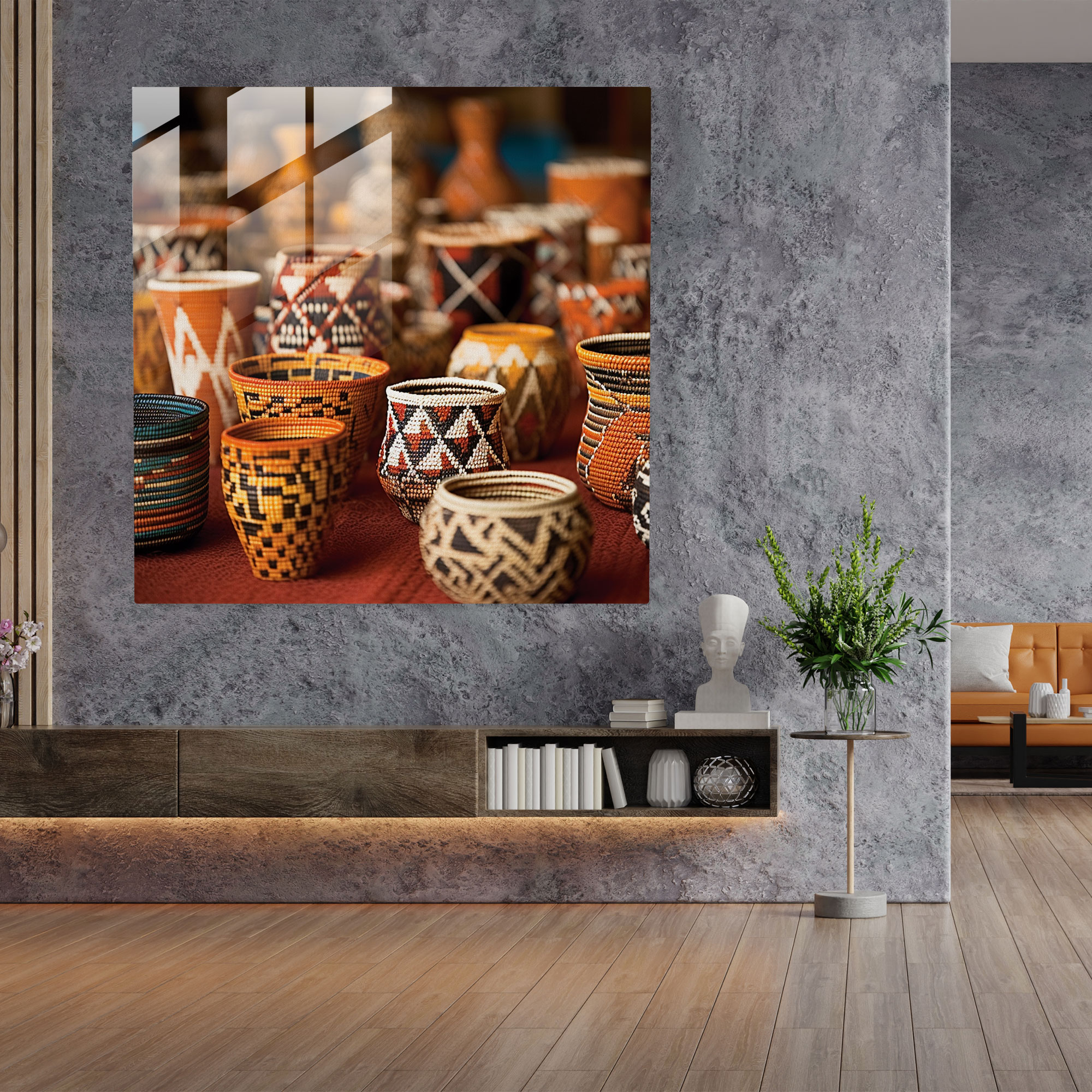 Aborijinal Sepet Dokuma Cam Tablo - Modern Sanat Aborijinal Tasarım