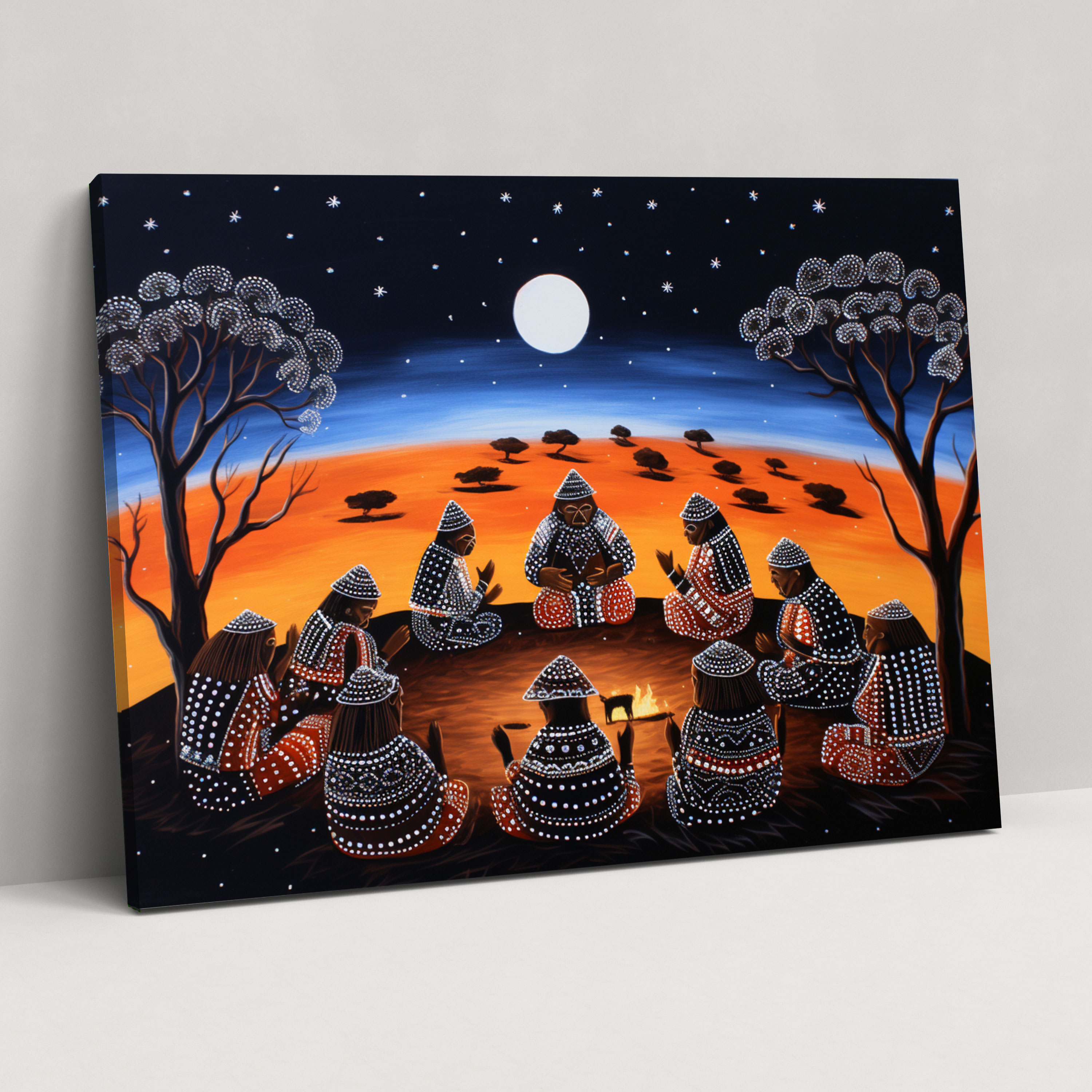 Aboriginal Canvas Print: Elders Around Campfire - Aborginal, Canvas, Wall Decoration, Campfire