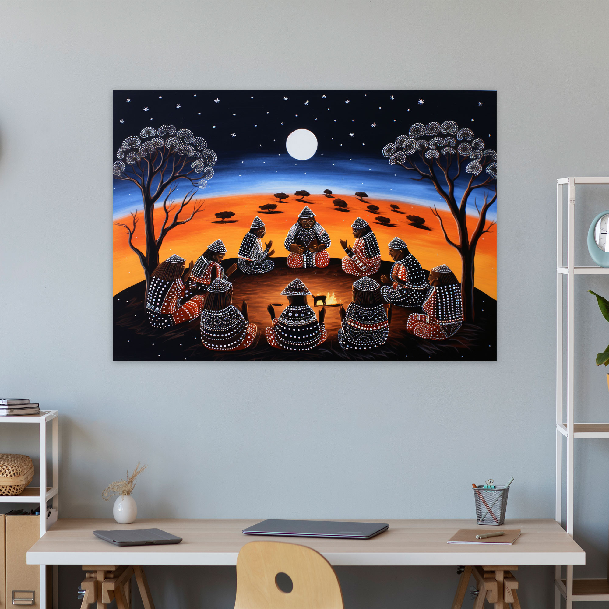 Aboriginal Canvas Print: Elders Around Campfire - Aborginal, Canvas, Wall Decoration, Campfire